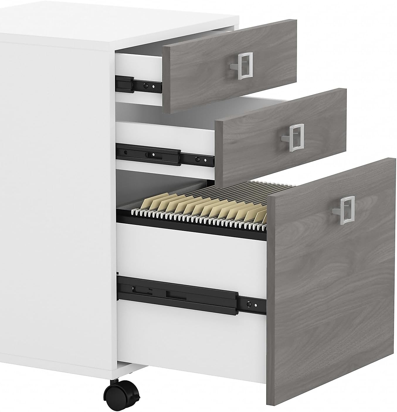 Bush Business Furniture Echo 3 Drawer Mobile File Cabinet in Pure White and Modern Gray
