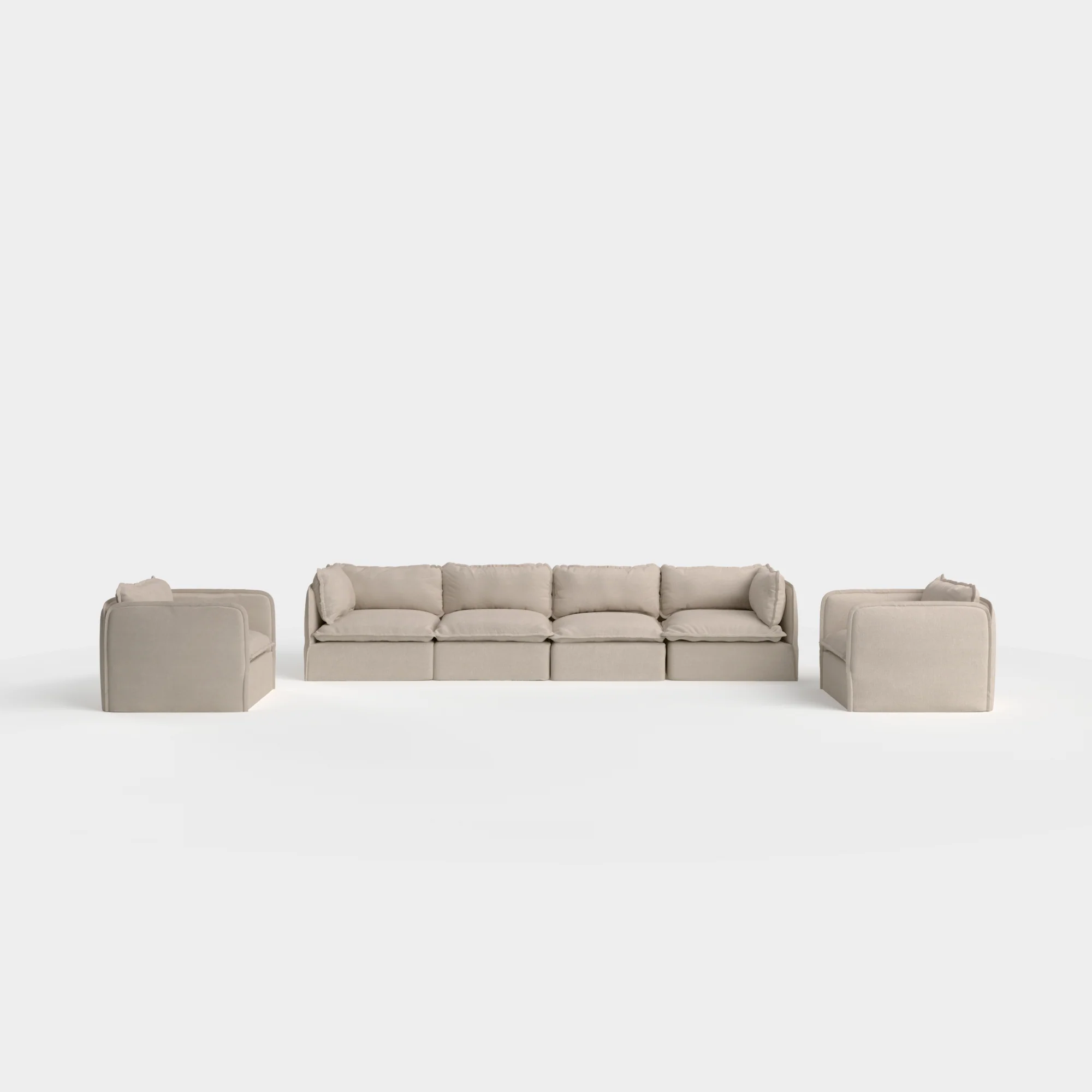 Modular Outdoor Washable 7-Seater Open-Ends Corner Sectional  + Bench Ottoman | Nano Slubweave in Chai