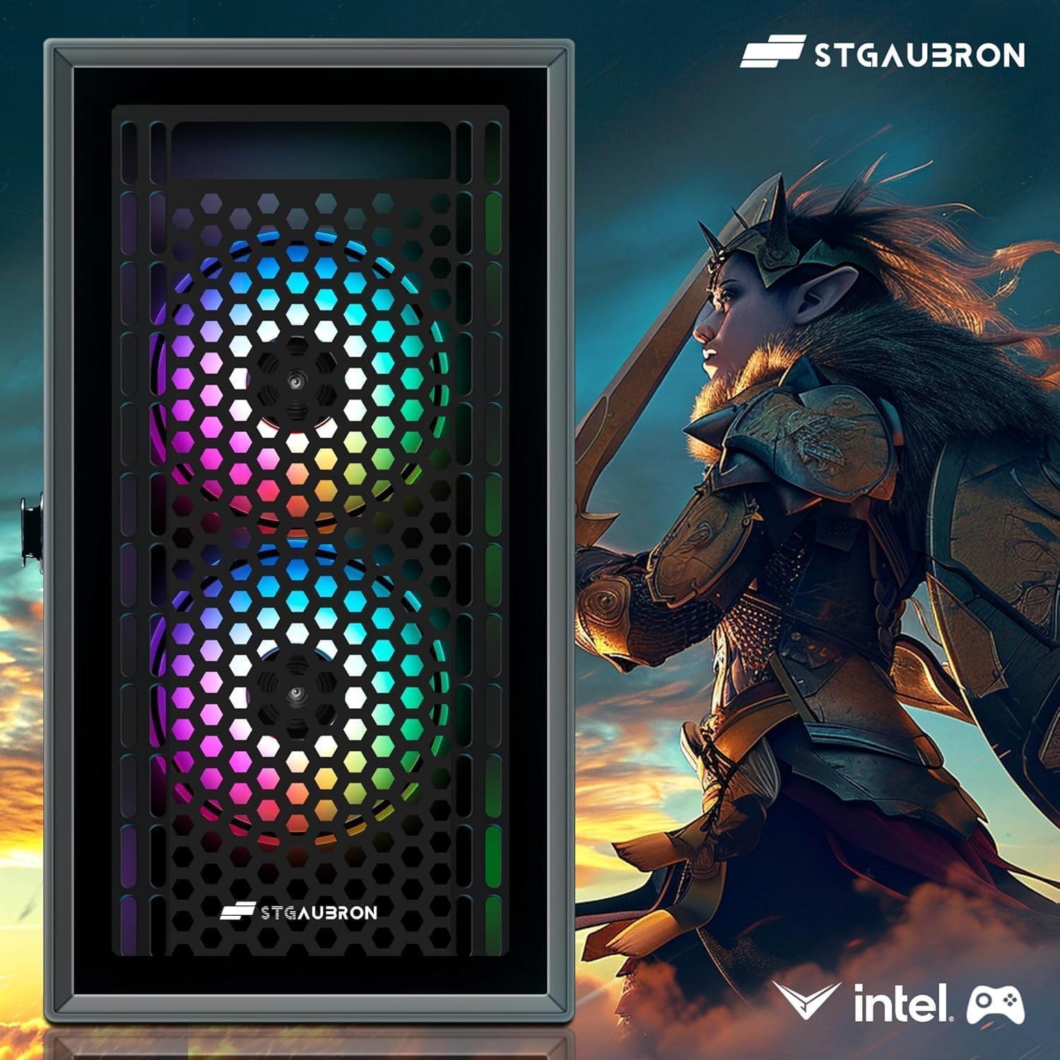 STGAubron Gaming PC Desktop Computer, Intel Core i7 up to 3.9GHz, Radeon RX 560 4G, 32GB RAM, 512GB SSD, WiFi 6, BT 5.0, RGB Fan x3, Windows 11 Home