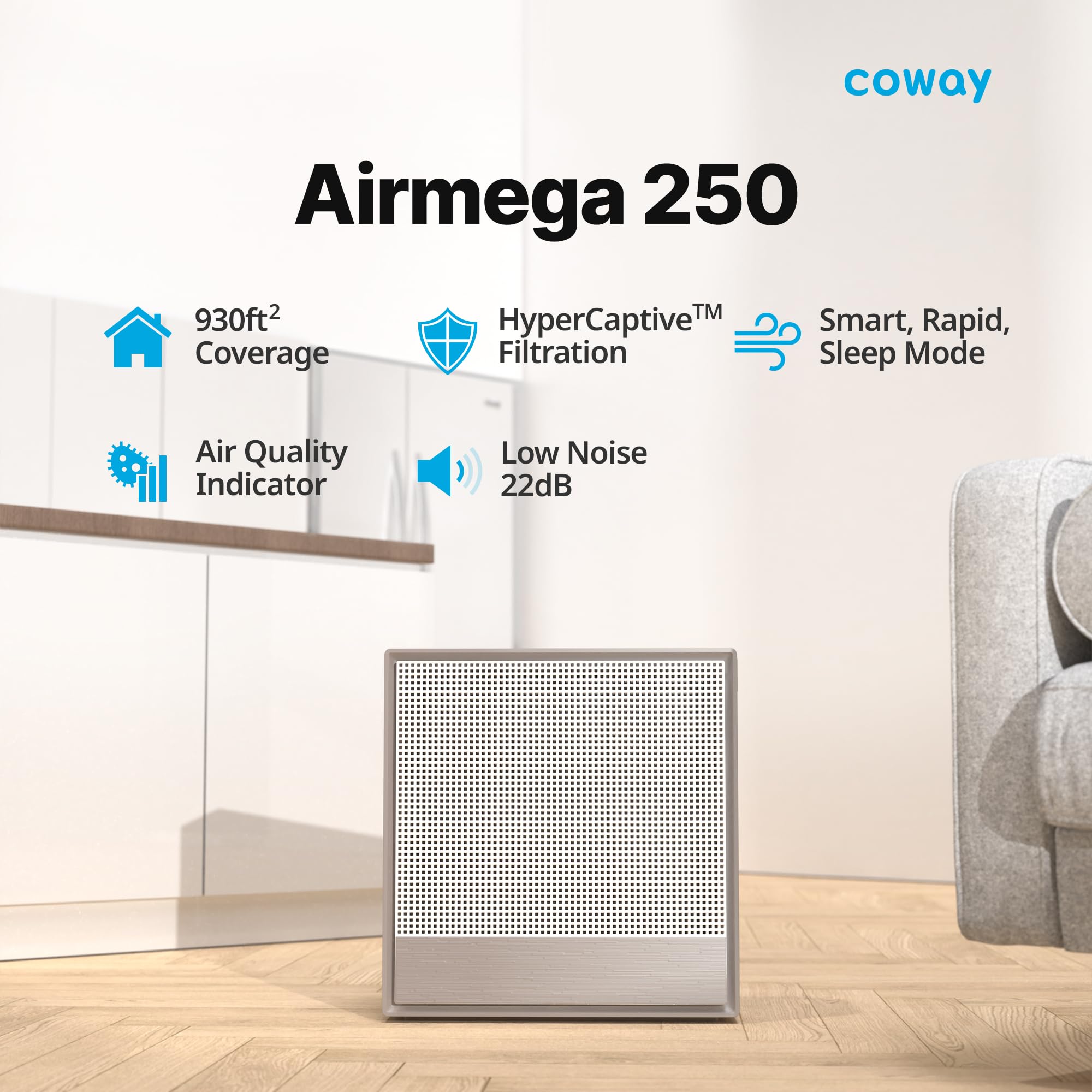 COWAY Airmega 250 Air Purifier for Large Rooms up to 1,860 ft²