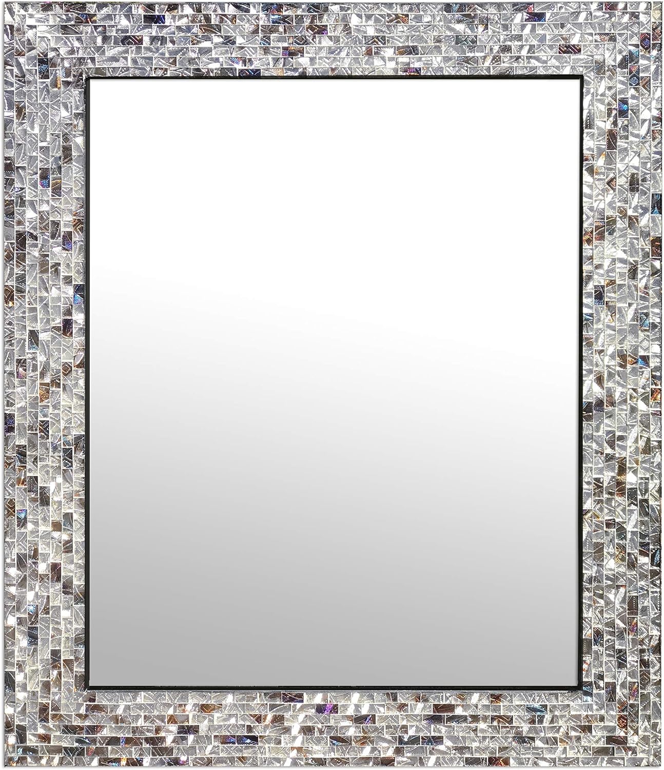 Multi-Colored Cobalt Blue & Silver, Luxe Mosaic Glass Framed Wall Mirror, Decorative Embossed Glass Mosaic Rectangular Vanity Mirror/Accent Mirror (30
