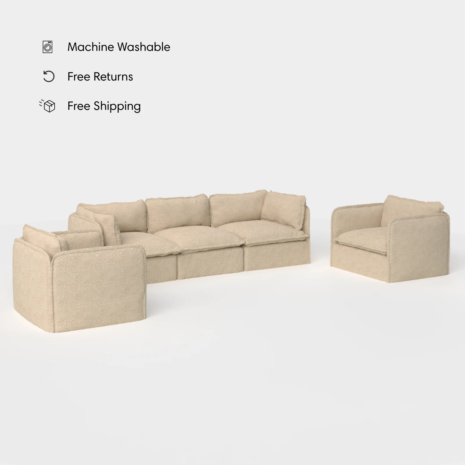 Modular Outdoor Washable 3-Seater Sofa + Armchair Set | Alfresco Boucle in Cashew