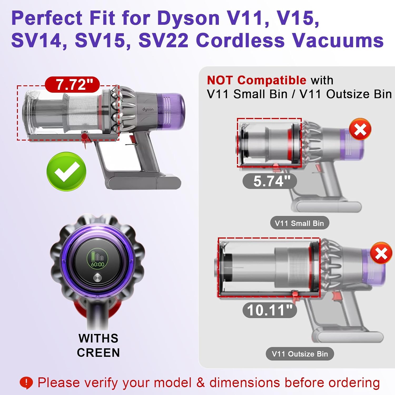 Lemige 3 Pack V11 V15 Vacuum Filters & 1 Pack Dust Bin Canister Replacement Parts for Dyson V15 V11 SV14 SV15 SV22 Vacuum Cleaner, for Dyson Vacuum Attachments No. 970050-01 & 965443-01 & 970013-02