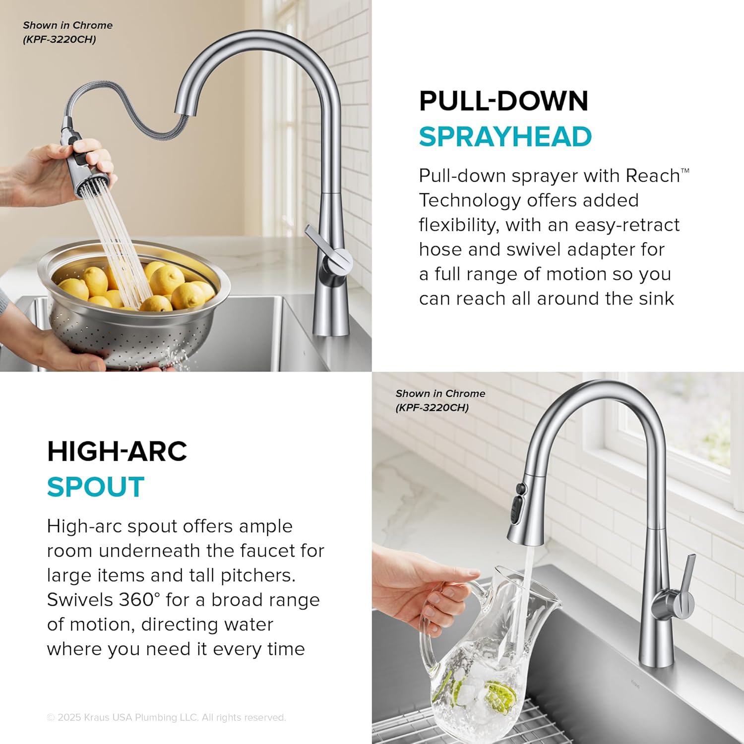 KRAUS Odelia 4-Function Single Handle Pull Down Kitchen Faucet in Matte Black with CleanSweep Blade Spray, KPF-3220MB