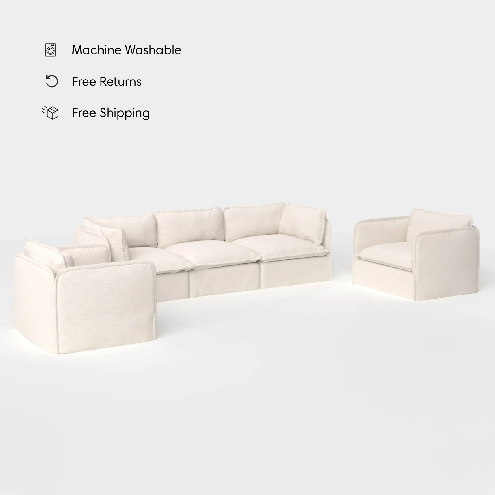 Modular Outdoor Washable 3-Seater Sofa + Armchair Set | Alfresco Boucle in Creme