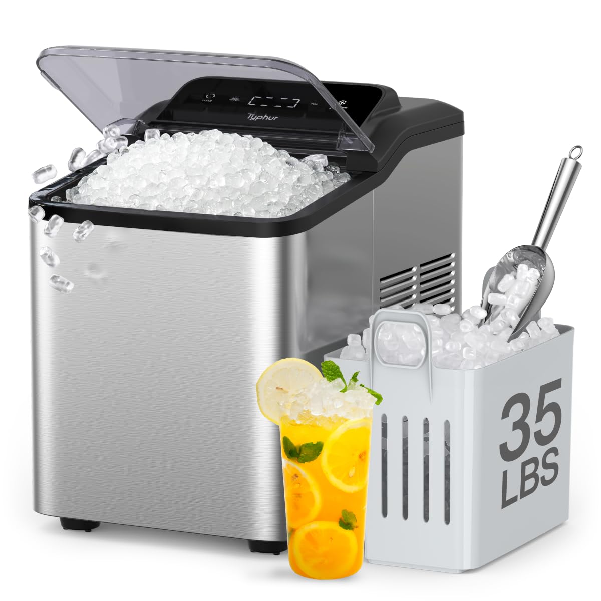 TYPHUR Fast Nugget Ice Maker - 35lbs/24H Crushed Ice Machine