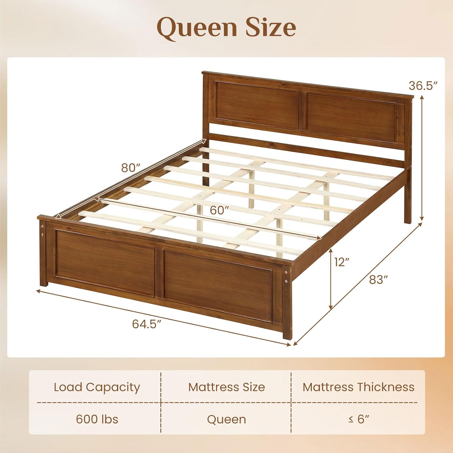 Giantex Wood Queen Size Bed Frame with Headboard, Farmhouse Solid Platform Bed w/Wooden Slat Support Mattress Foundation, Under-Bed Storage, No Box Spring Needed, Walnut