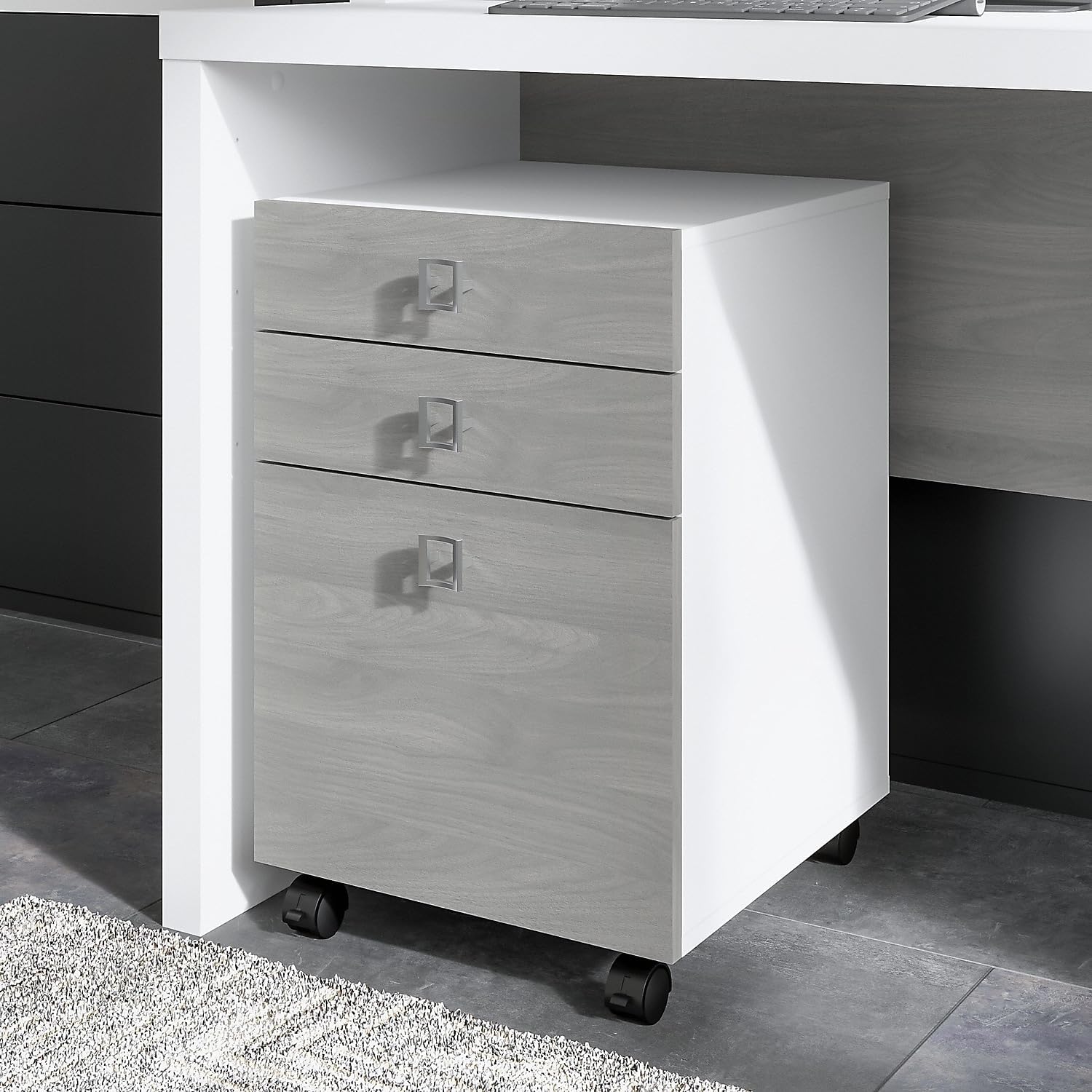 Bush Business Furniture Echo 3 Drawer Mobile File Cabinet in Pure White and Modern Gray