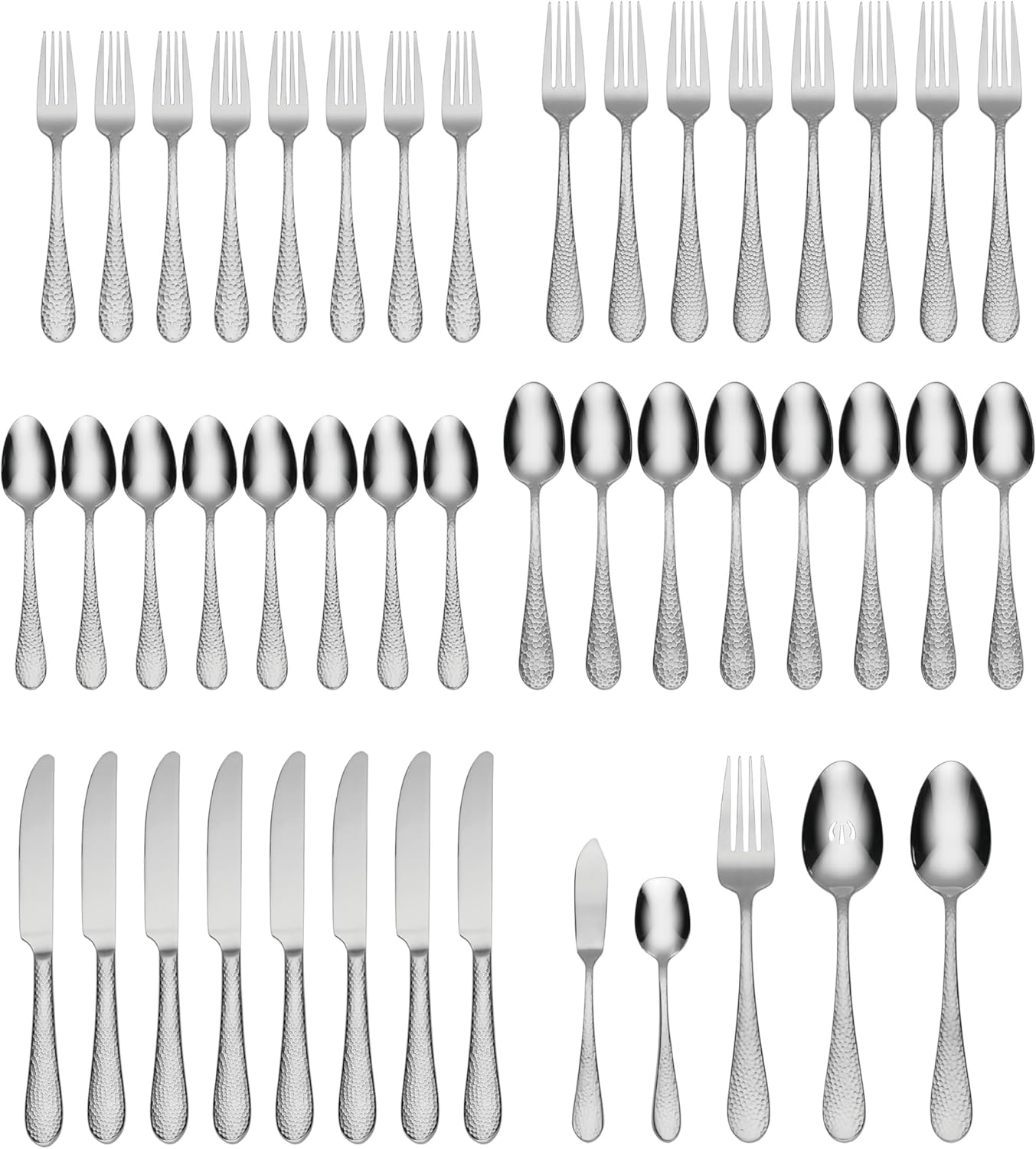 Oneida Silverware Set, Tibet 45 Piece Everyday Flatware Set, Service For 8, 18/0 Stainless Steel, Dishwasher Safe, Rust Resistant, Knives Spoons And Forks Sets, Home And Kitchen (Silver, 45 Piece)