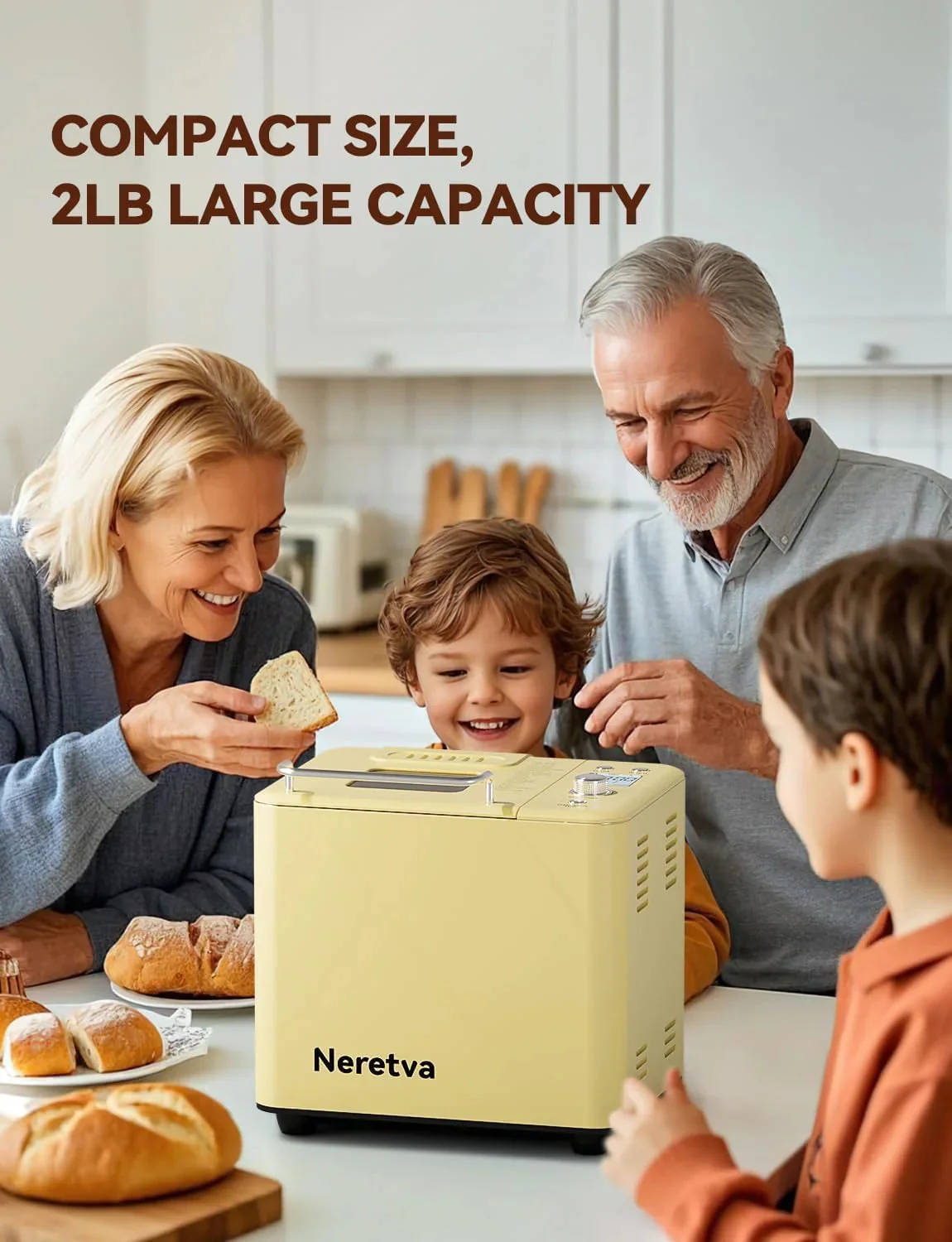 Neretva Bread Maker, 20-in-1 2LB Bread Maker Dual Heater Bread Maker Automatic with Non-Stick Ceramic Pan