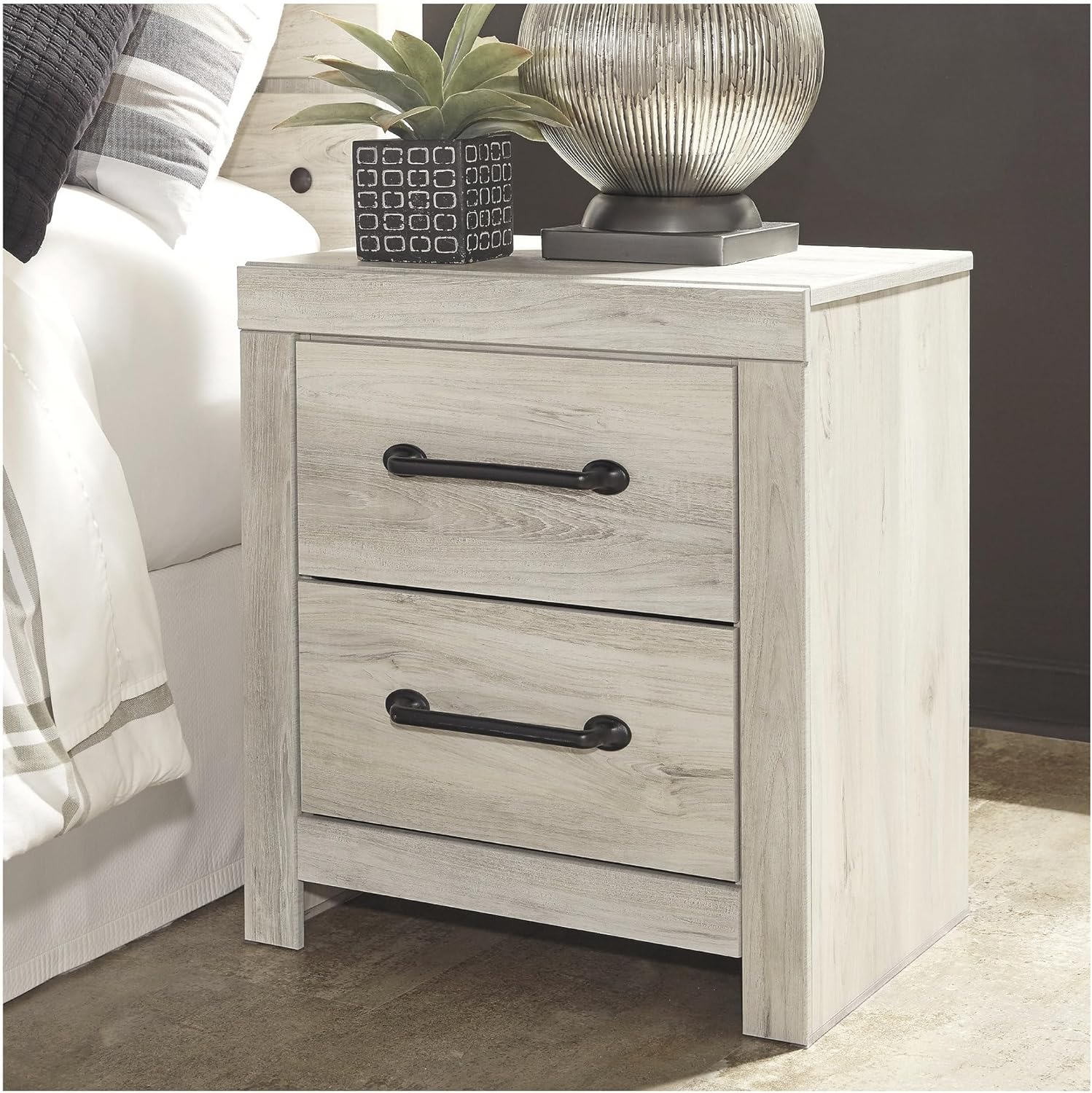 Signature Design by Ashley Cambeck Farmhouse Industrial 2 Drawer Two Drawer Nightstand with 2 Slim-Profile USB Charging Stations, 24.37