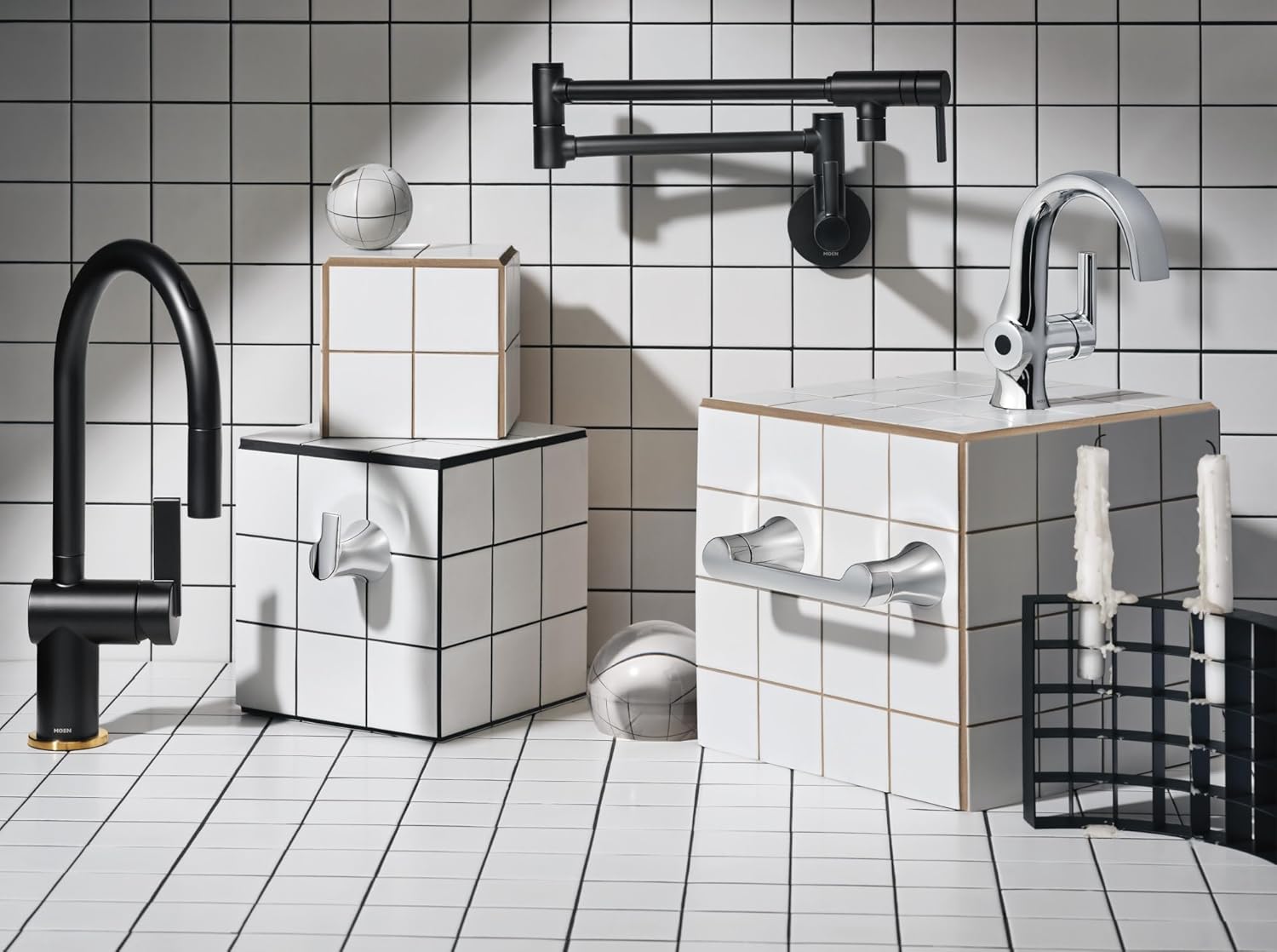 Moen Matte Black Modern Wall Mount Folding Swing Arm Pot Filler, Double Jointed Kitchen Stove Faucet, S665BL