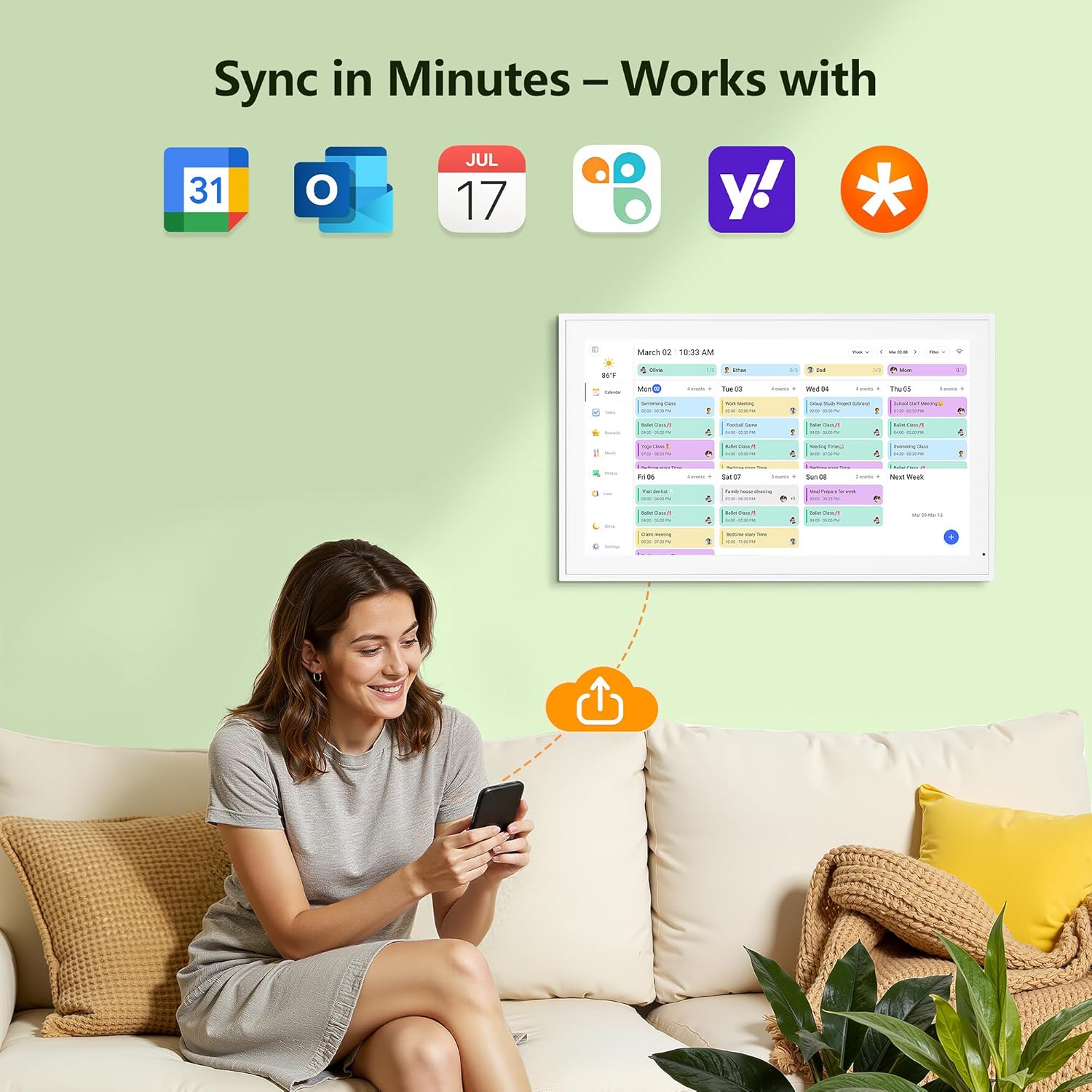 Digital Calendar, 15.6 Inch Wall Planner Electronic Calendar & Chore Chart, Smart Touchscreen Interactive Display for Family Schedules, Great for Organizing Your Routines, Wall & Desk Mountable
