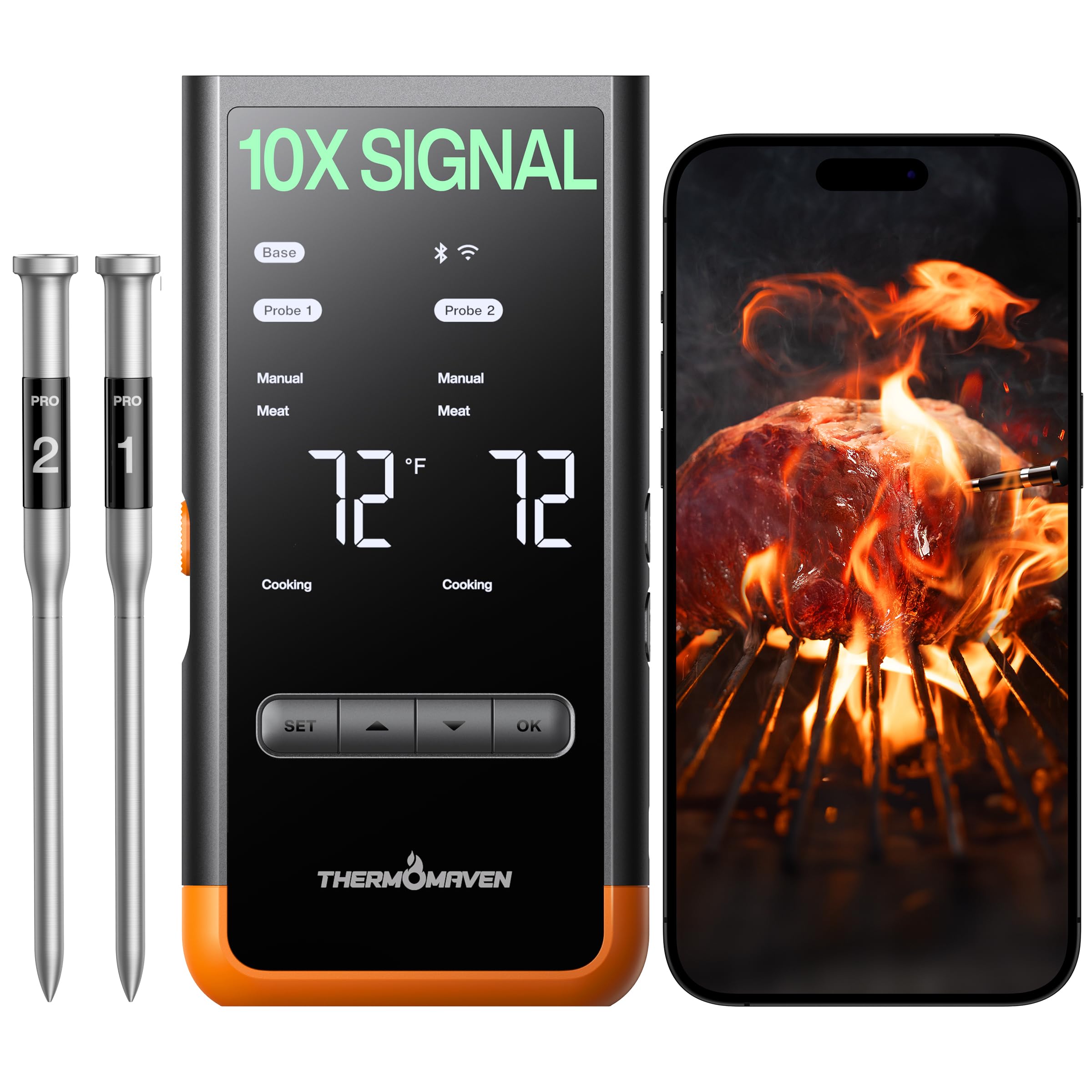 THERMOMAVEN Wireless Bluetooth Smart Meat Thermometer with 6 Sensors