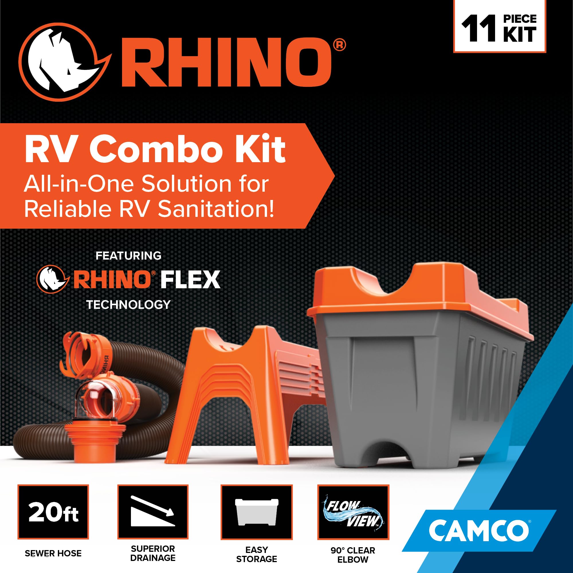 CAMCO Rhino Ultimate 20' RV Sewer Hose Kit - 11 Pieces