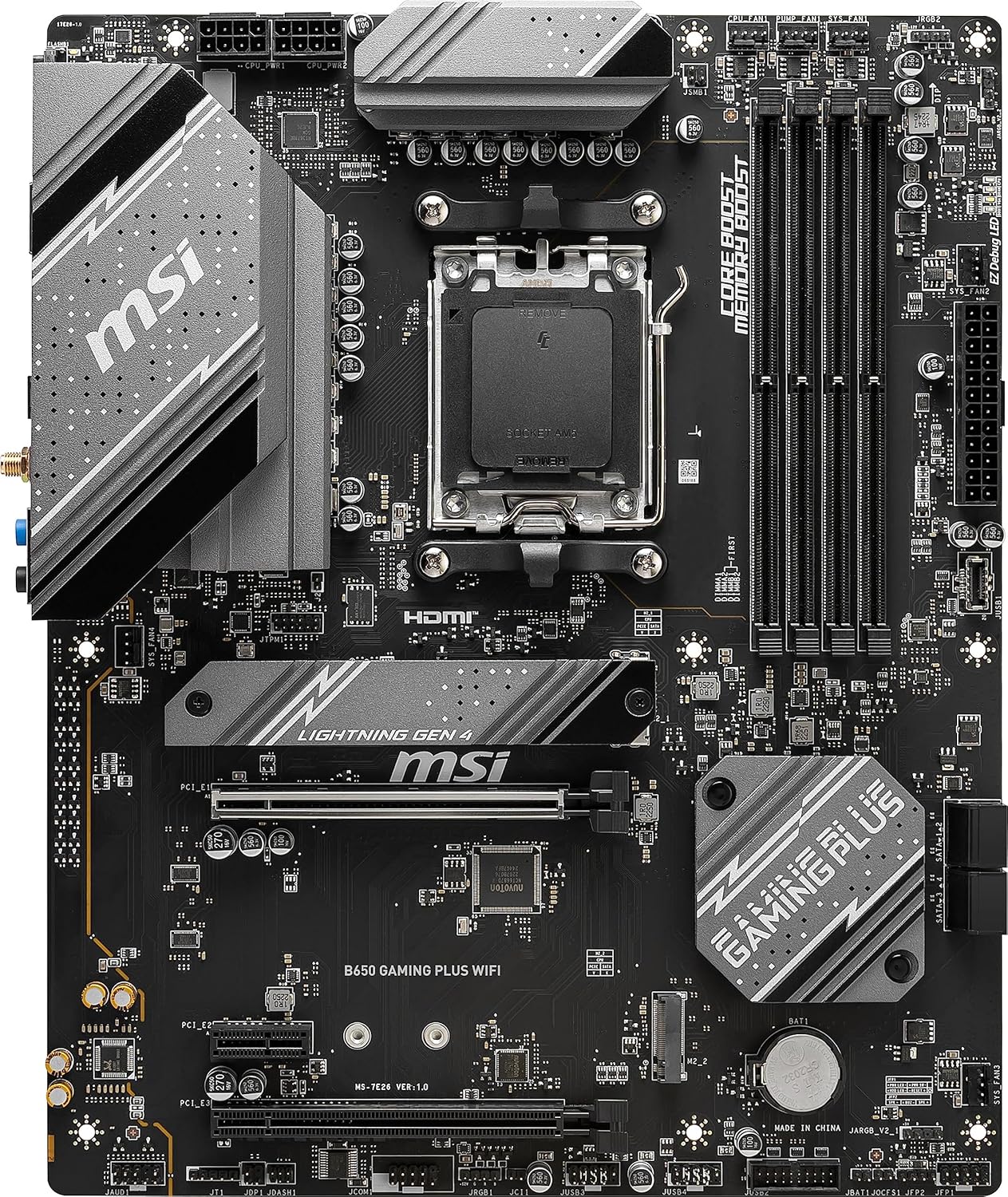 MSI B650 Gaming Plus WiFi Gaming Motherboard (AMD AM5, ATX, DDR5, PCIe 4.0, M.2, SATA 6Gb/s, USB 3.2 Gen 2, HDMI/DP, Wi-Fi 6E, Bluetooth 5.3, AMD Ryzen 7000 Series Desktop Processors) (Renewed)