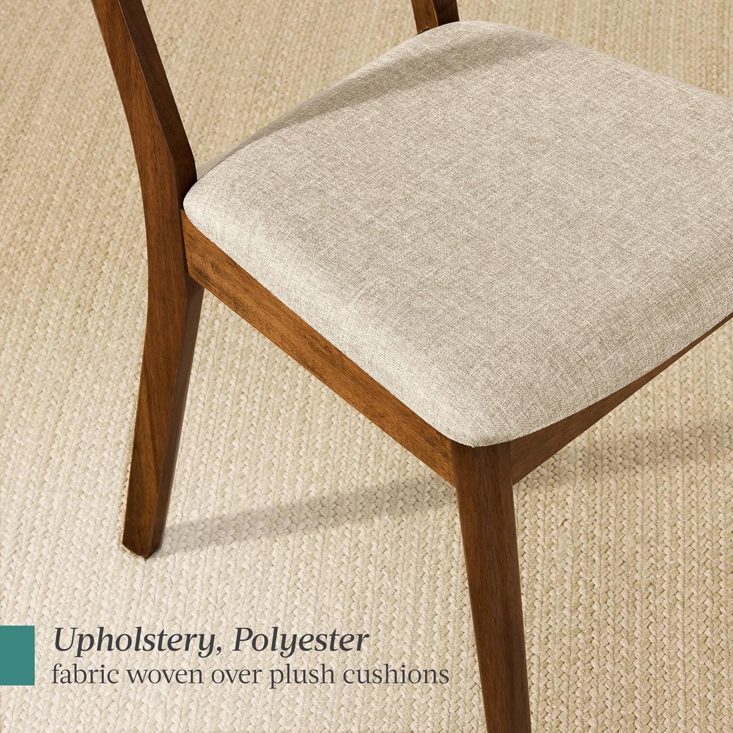 Best Choice Products Dining Chairs Set of 2, Mid-Century Modern Upholstered Wood, Armless w/Seat Cushion, Padded Backrest - Walnut/Oatmeal