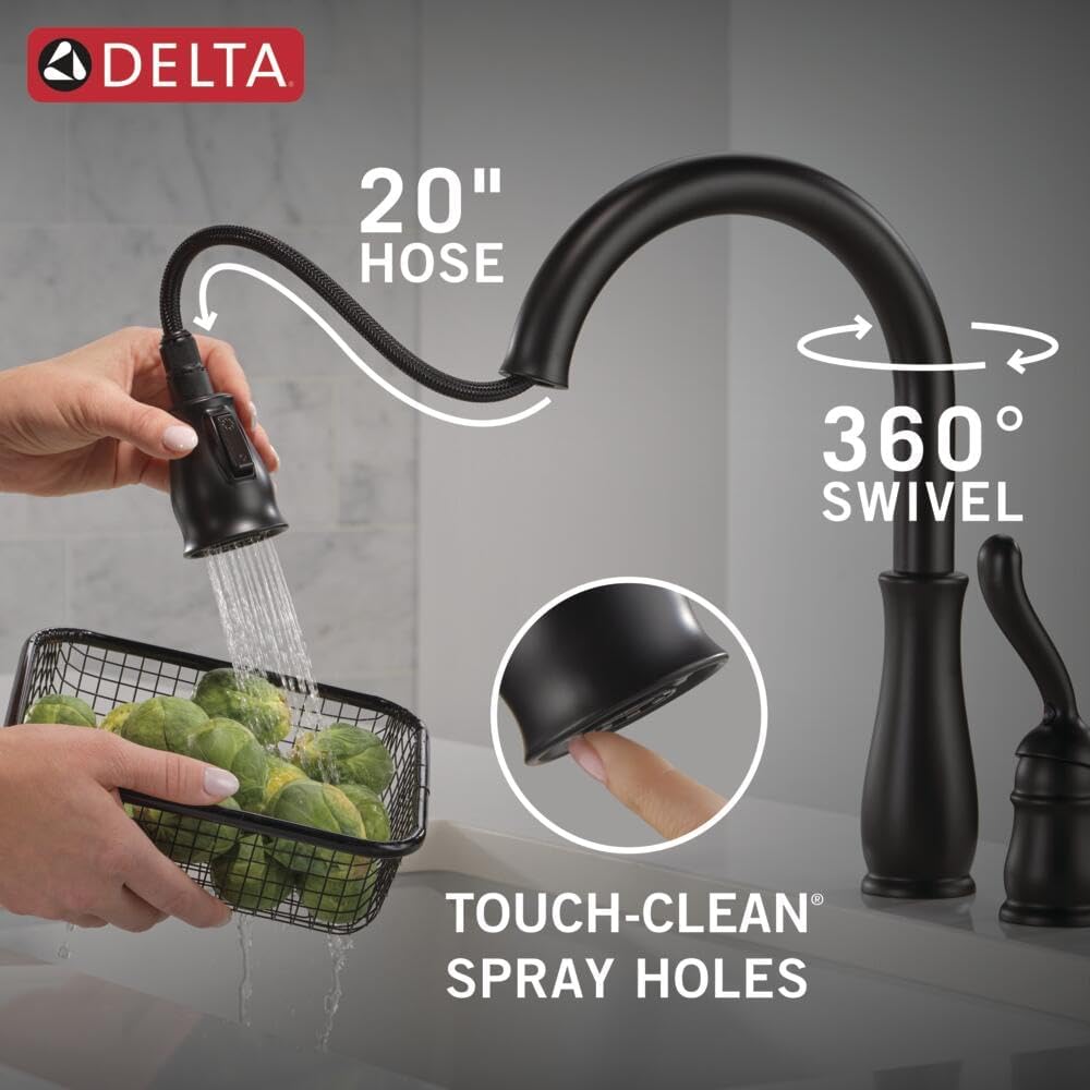 Delta Leland Matte Black Kitchen Faucet with Pull Down Sprayer, Traditional Single Hole Kitchen Sink Faucet, Single Handle, Matte Black 978-BL-DST