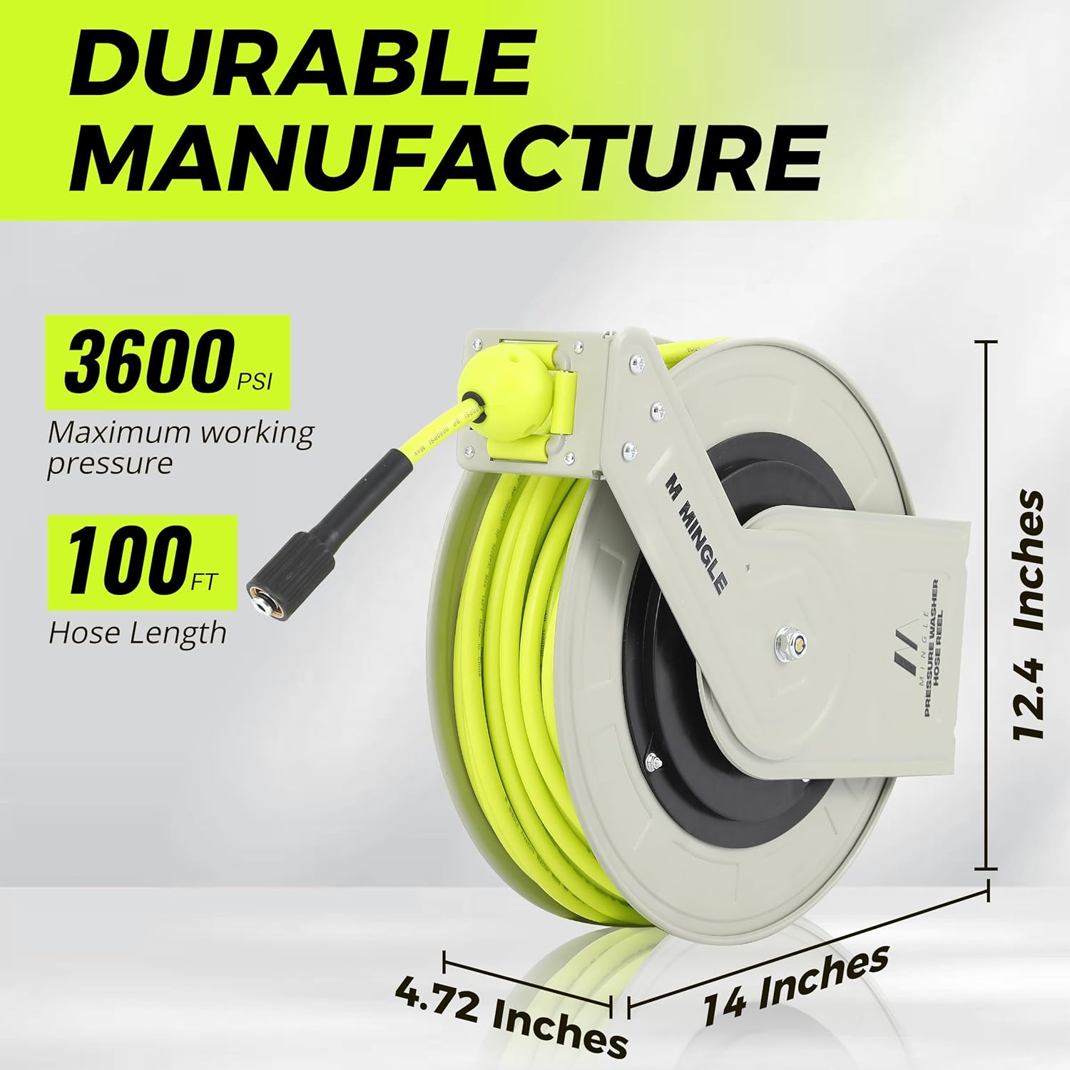 M MINGLE Retractable Pressure Washer Hose Reel, 1/4