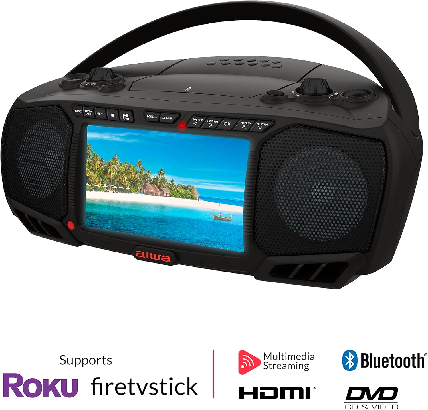 Aiwa Portable DVD Player, Crystal Clear Sound with Dual 3W Speakers and Bass Function, Featuring a 7