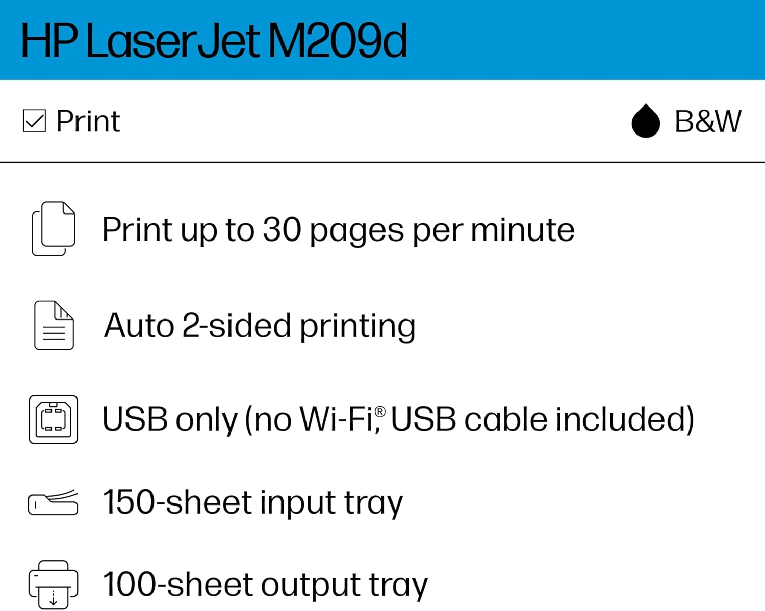 HP LaserJet M209d Laser Printer, Black and White, Automatic Duplex, USB Connection Only (Cable Included), Ideal in Home Office (8J9L0F) (Renewed)