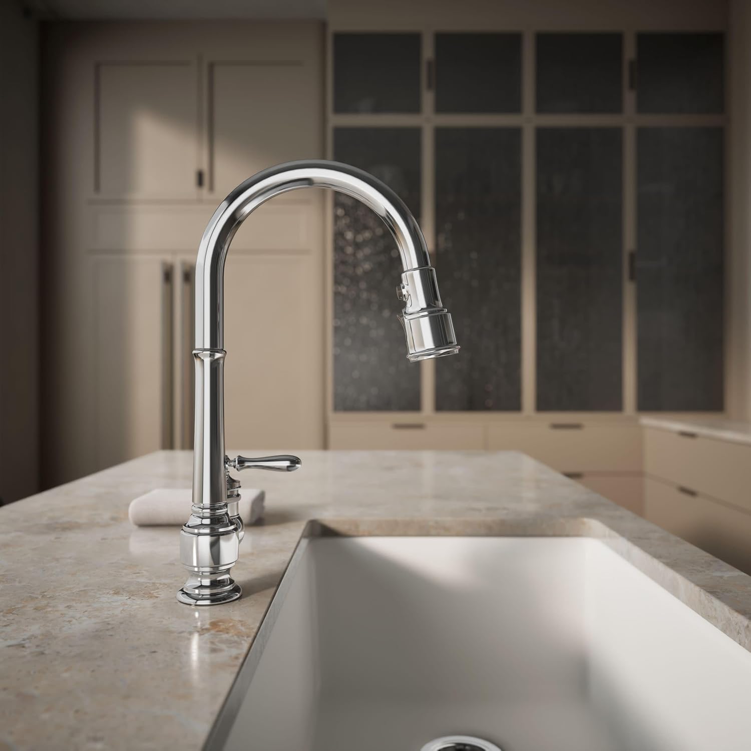 KOHLER 99260-CP Artifacts Single-Hole Kitchen Sink Faucet with 17-5/8 in. Pull-Down Spout and 3-Function Sprayhead, Polished Chrome