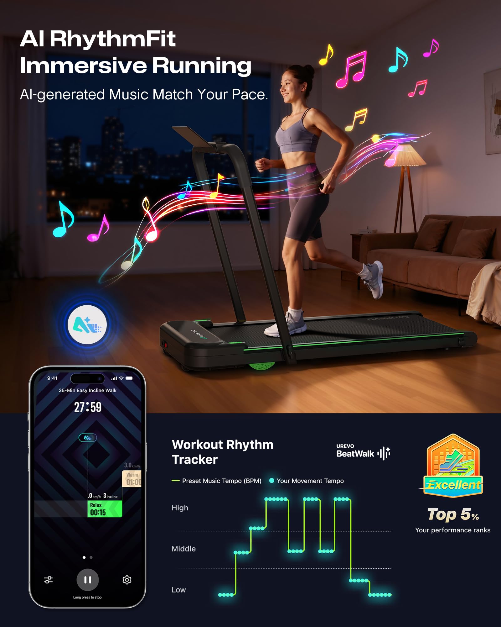 UREVO Strol 2E Smart 2-in-1 Folding Treadmill Compact