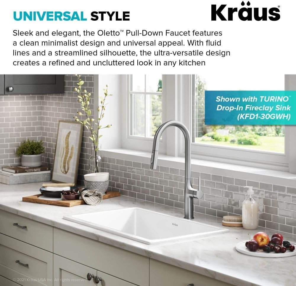 KRAUS Oletto Tall Modern Pull-Down Single Handle Kitchen Faucet in Spot Free Stainless Steel, KPF-3101SFS