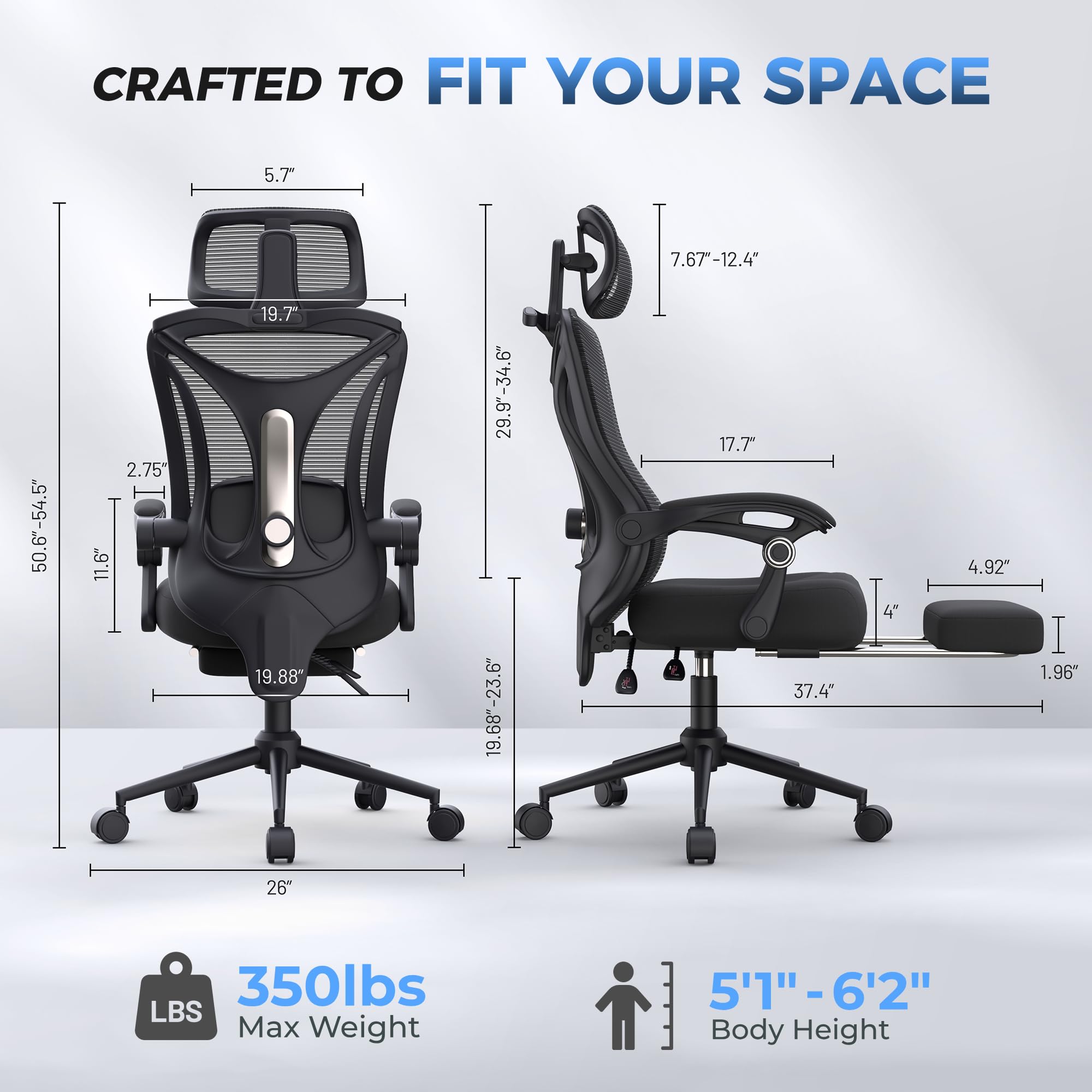 CYKOV Ergonomic Office Chair with Footrest & Lumbar Support