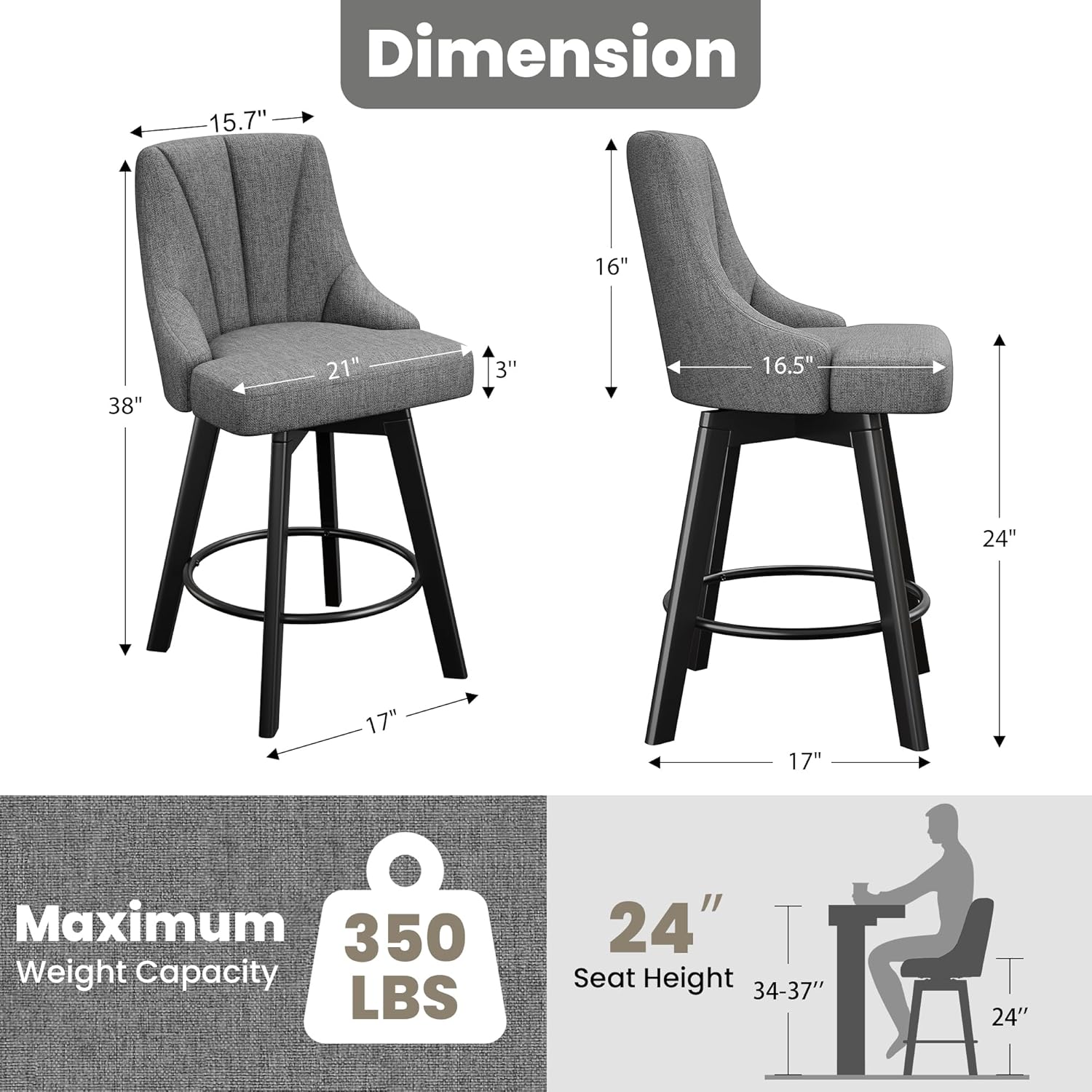 YaFiti Swivel Bar Stools with Backs, 24
