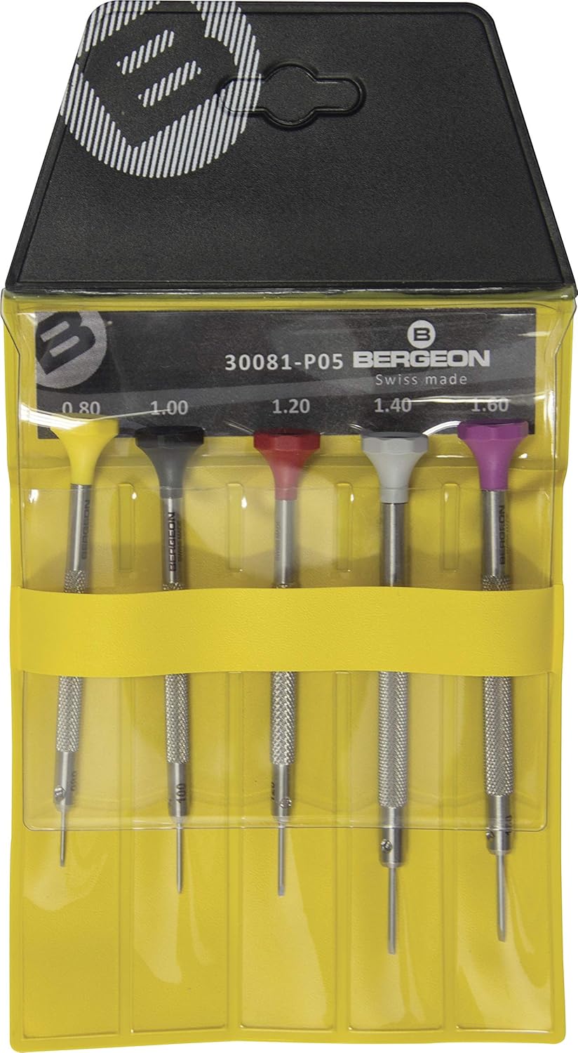 Bergeon 30081-P05 Stainless Steel Assortment of 5 Screwdrivers - Swiss Made