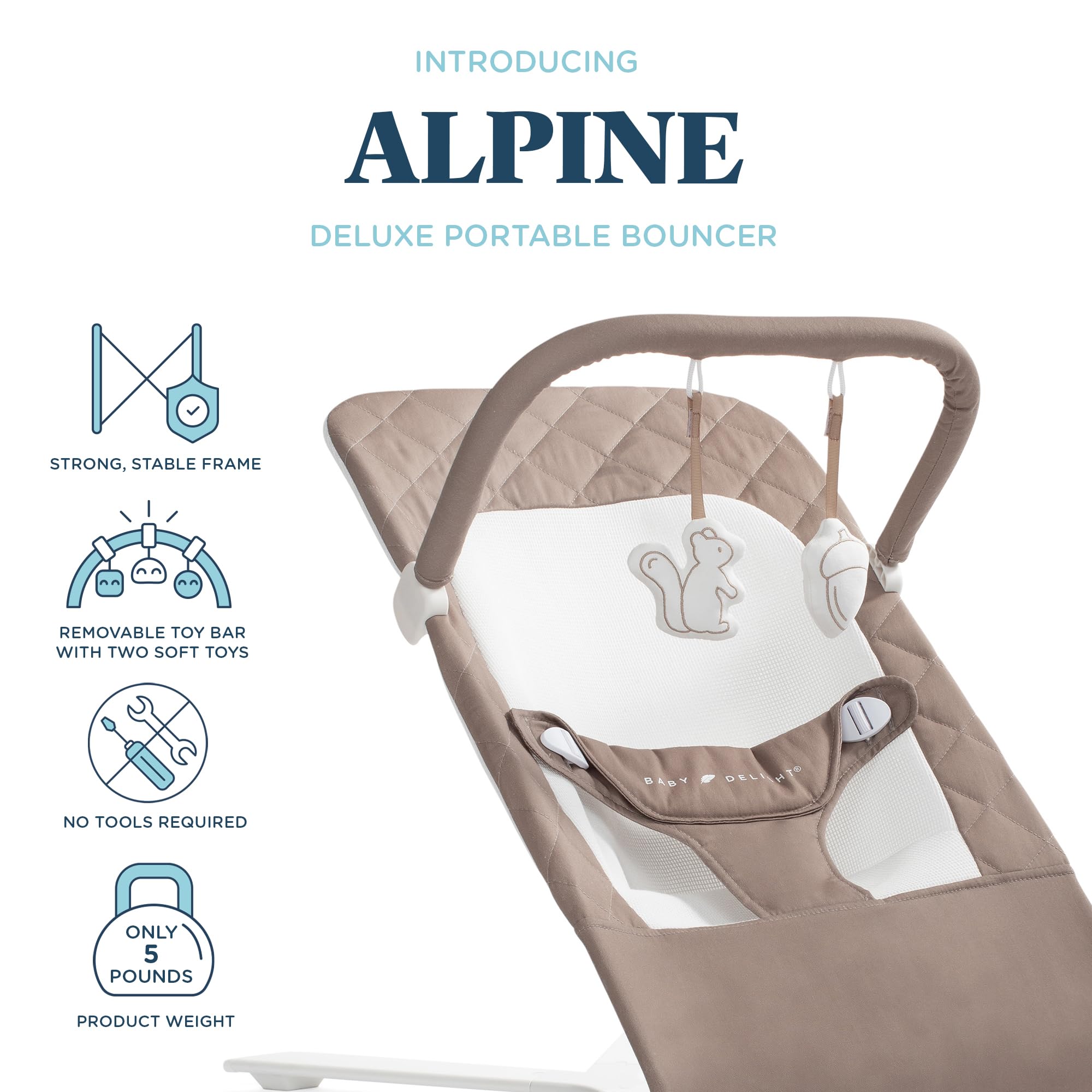 BABY DELIGHT Alpine Deluxe Baby Bouncer | 0-6 Months | Organic Cotton