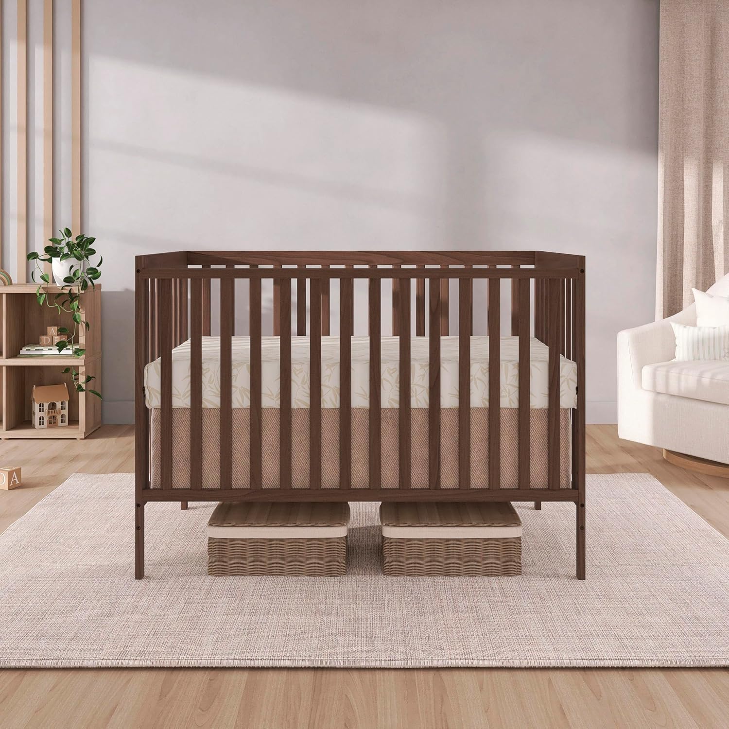 Dream On Me Synergy 5 in 1 Convertible Crib in Smokey Oak, Greenguard Gold and JPMA Certified, Converts from A Baby Crib to A Toddler Bed, A Daybed and Full-Size Bed