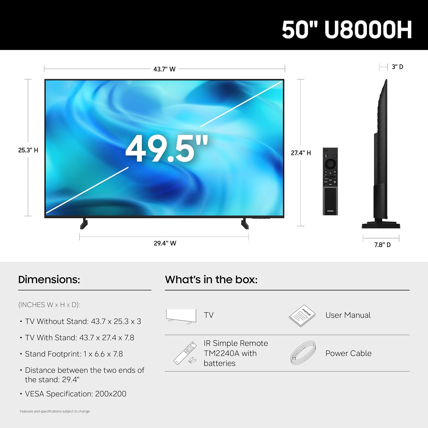 Samsung 50-Inch Class Crystal UHD U8000H Series Samsung Vision AI Smart TV (2026 Model, 50U8000H) Crystal Processor 4K, Endless Free Content, Motion Xcelerator, Color Booster, Alexa Built-in