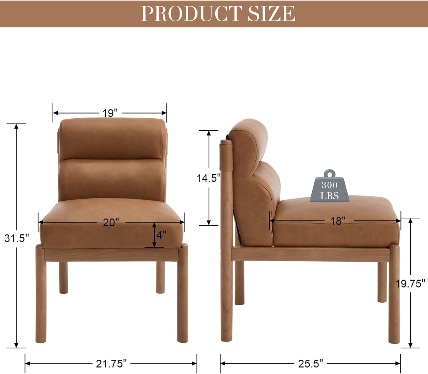 CIMOTA Modern Upholstered Dining Chairs Set of 6, Faux Leather Kitchen & Dining Room Chairs Boucle Armless Side Chairs with Curved Backrest/Solid Wood Legs, PU Brown