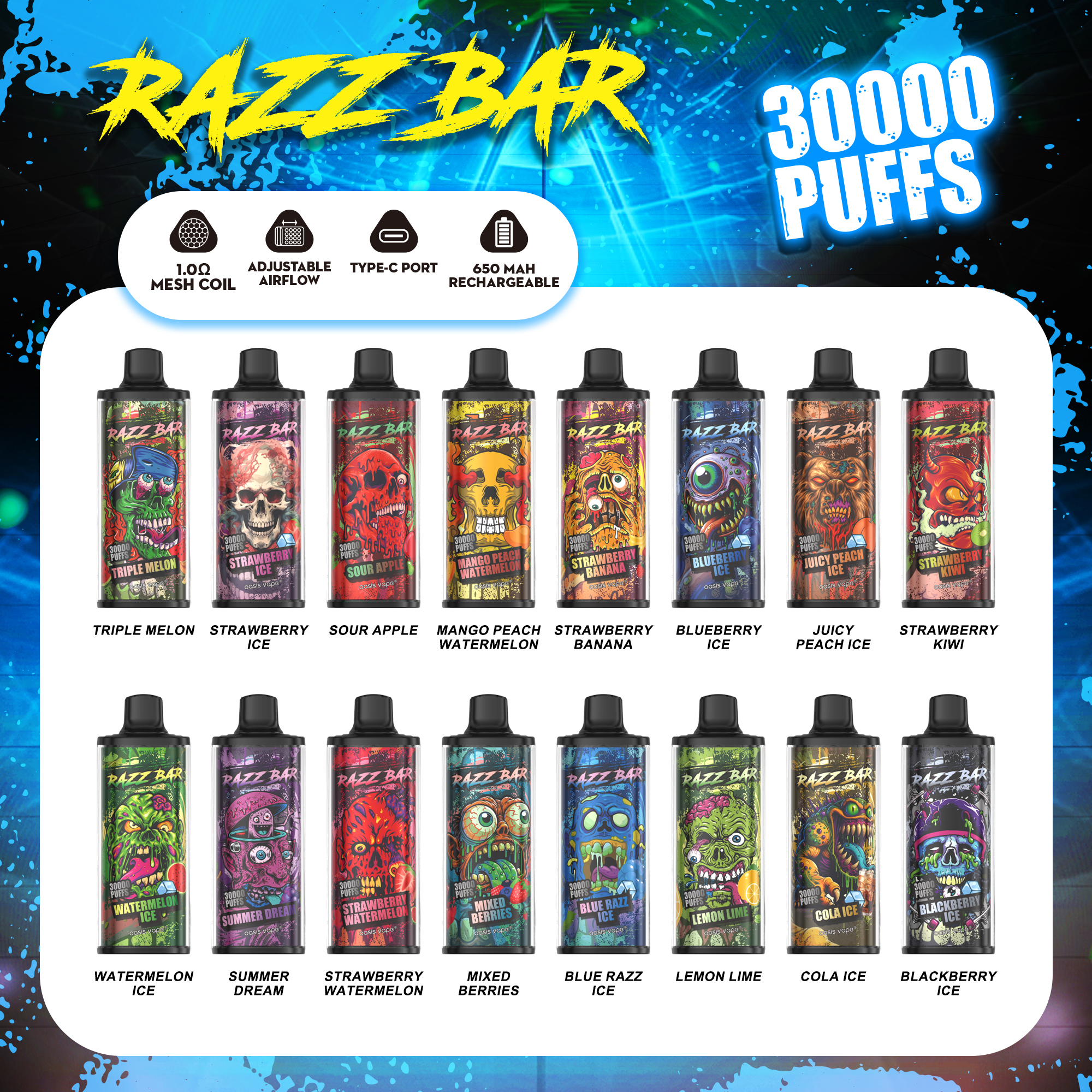 EU Warehouse Razz Bar 30000 Puffs 30K Disposable Vapes Razzbar E-zigaretten