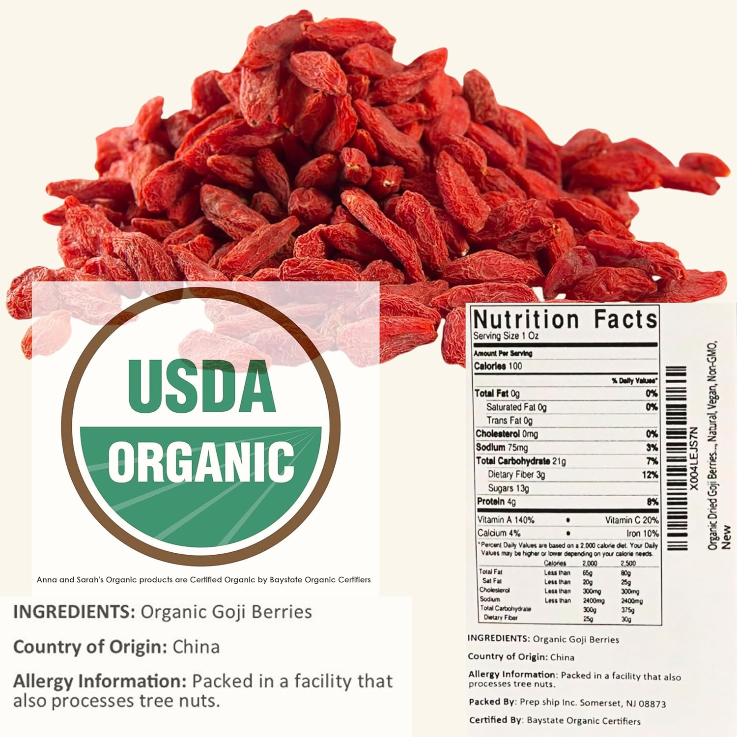 Organic Dried Goji Berries Bulk 11 Lbs, Largest Size, Fruit Superfood, Natural, Handpicked, Raw, Natural, Vegan, Non-GMO, Kosher, Gluten Free in Bag