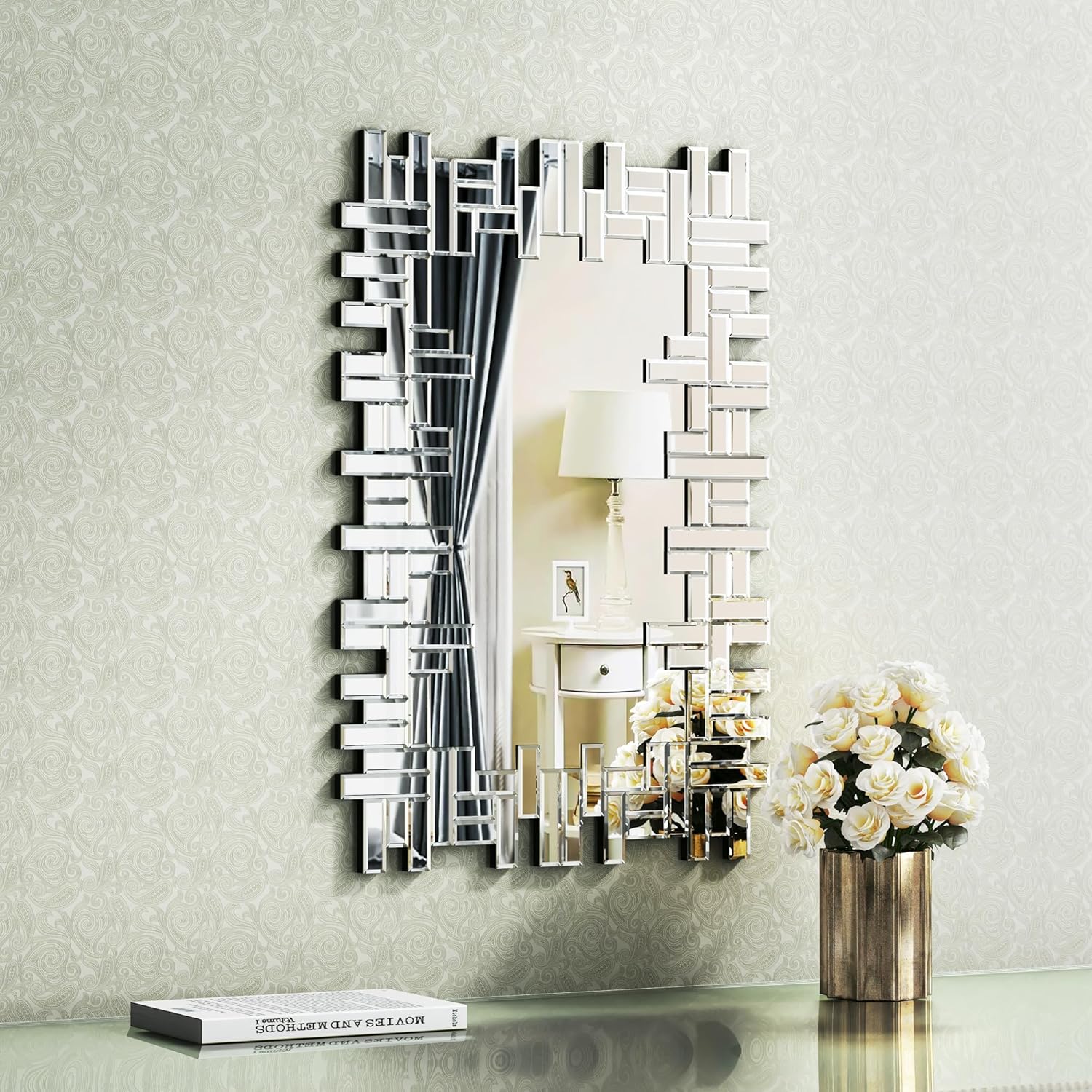 KOHROS Large Decorative Rectangle Mirror for Wall Decor Art Grecian Venetian Mirror (Silver-A, 36