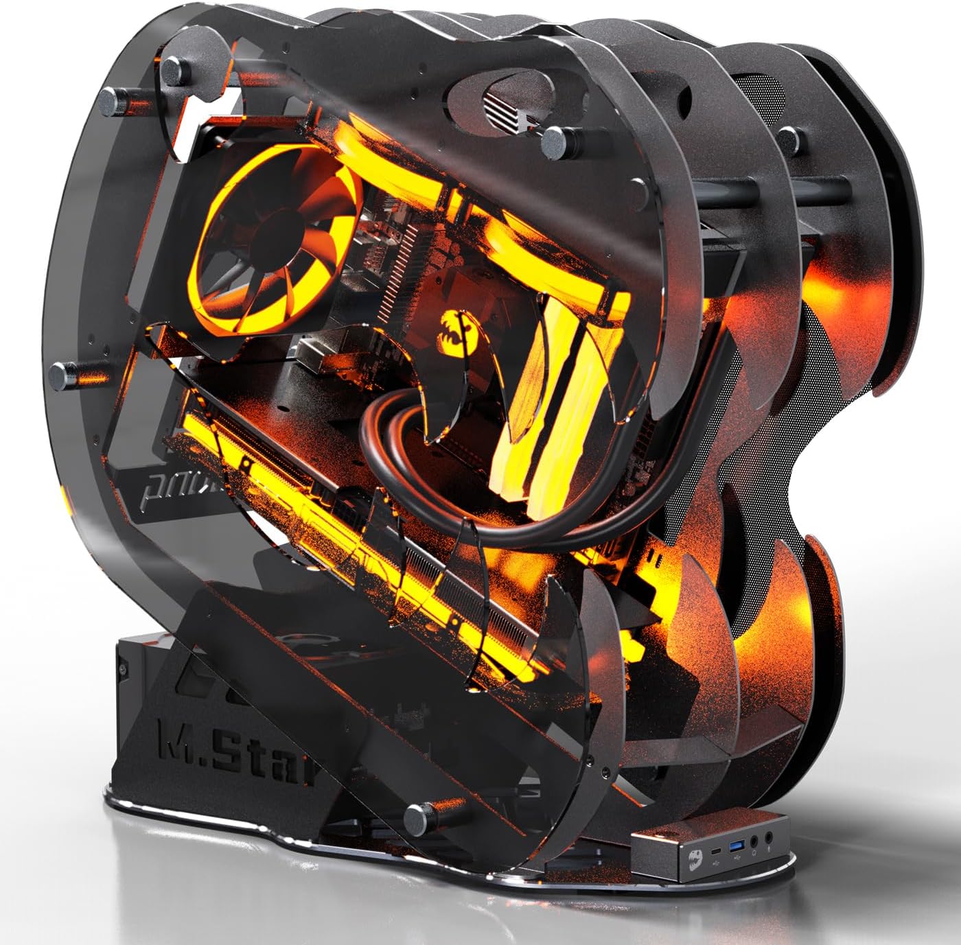 MegaPC Upgraded Open-Frame Mid-Tower Micro-ATX/Mini-ITX Gaming PC Case, Tempered Glass Side Panel, Pre-Installed ARGB PWM Fan, with USB3.0, Type-C, 240mm Radiator Support (Black)