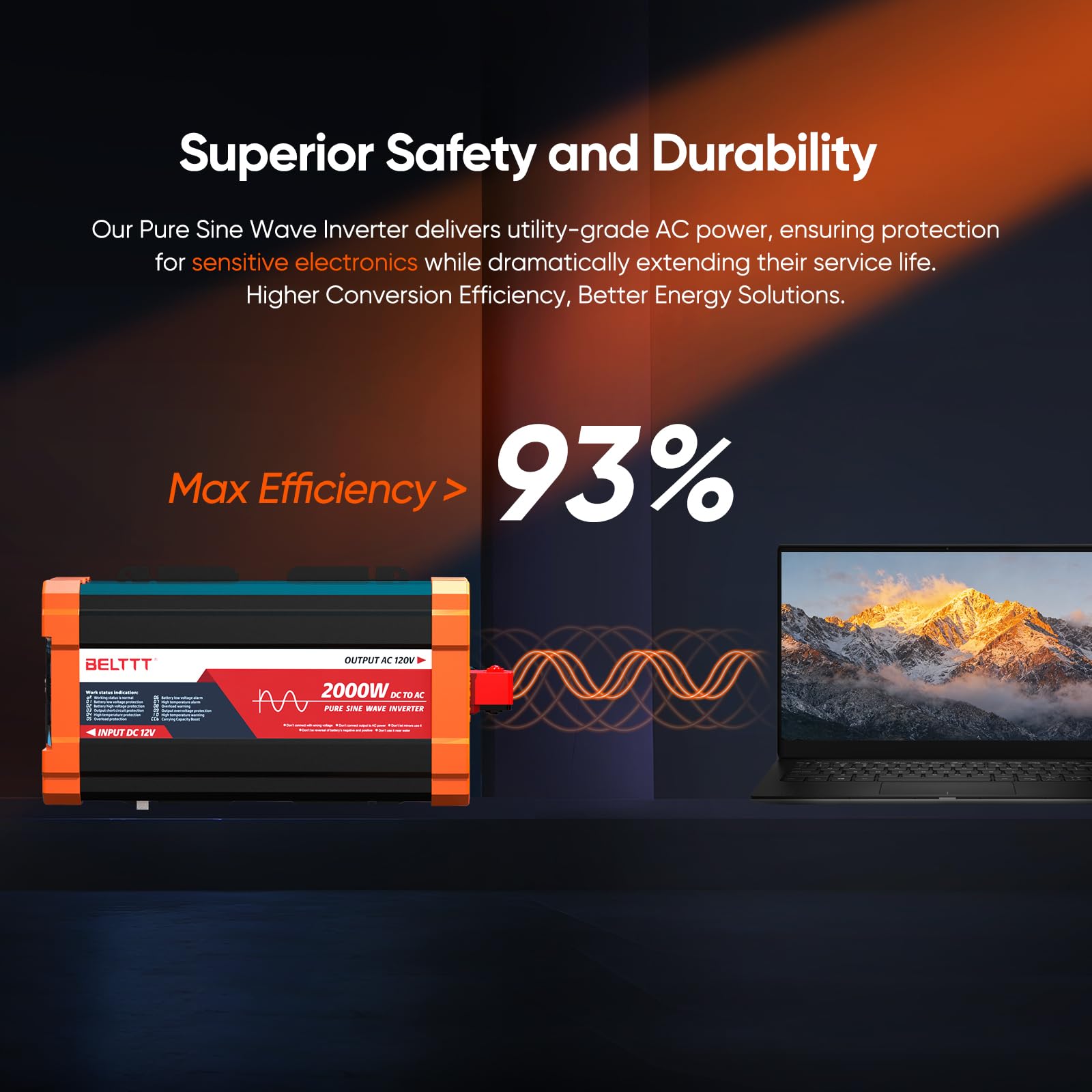 BELTTT 2000W Pure Sine Wave Inverter 12V DC to 120V AC