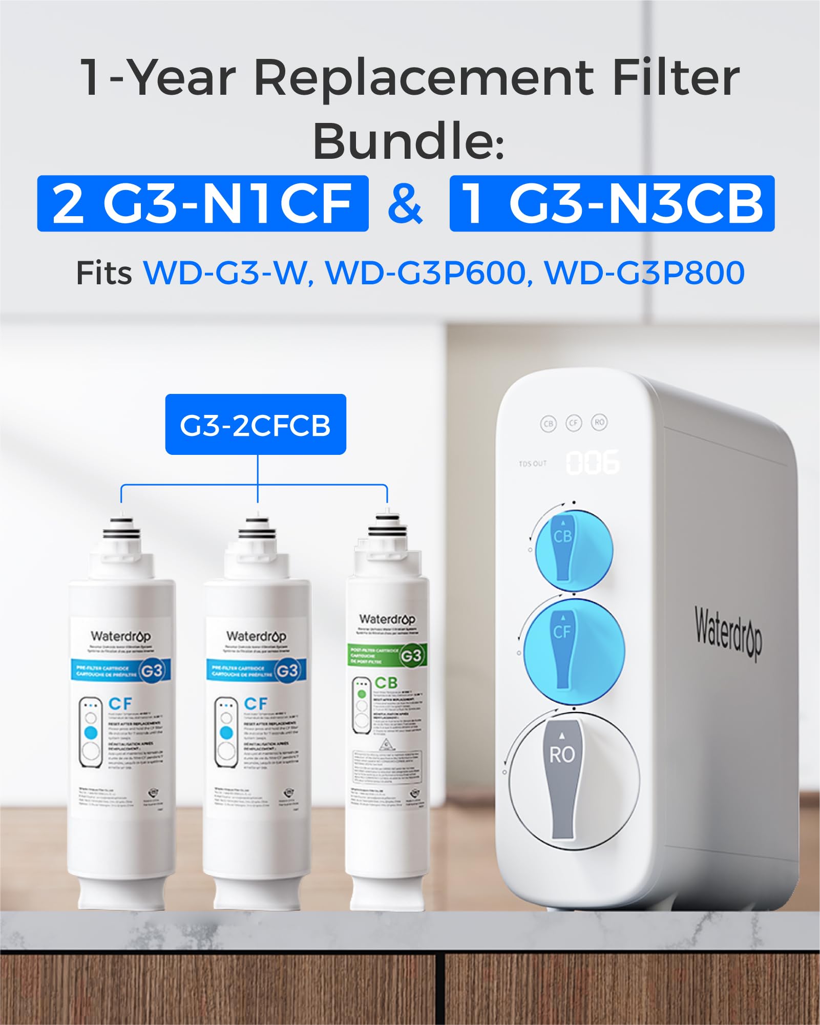 WATERDROP G3-2CFCB Filter Replacement for G3-W, G3P600, G3P800