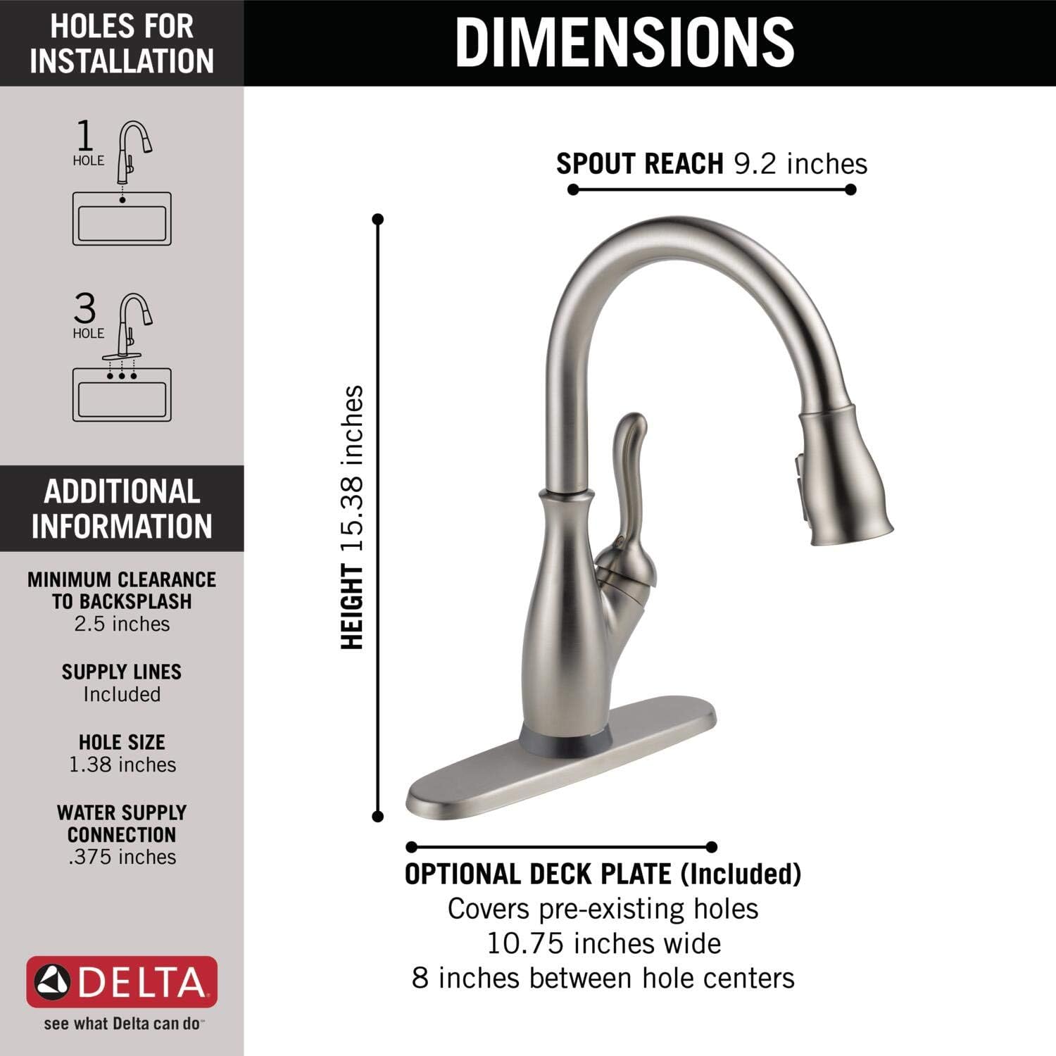 Delta Leland Brushed Nickel Touch Kitchen Faucet with Pull Down Sprayer, Traditional Single Hole Touch On Kitchen Sink Faucet, Single Handle, SpotShield Stainless 9178T-SP-DST