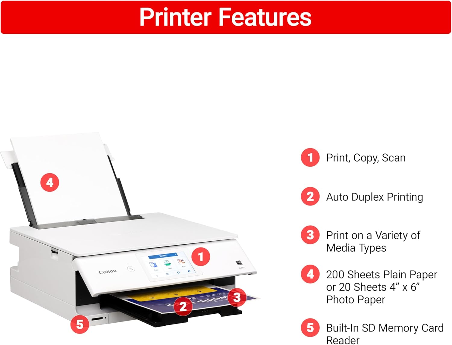 Canon PIXMA TS8820 Wireless Printer, Best for Home Photo Printing, Copy and Scan, White