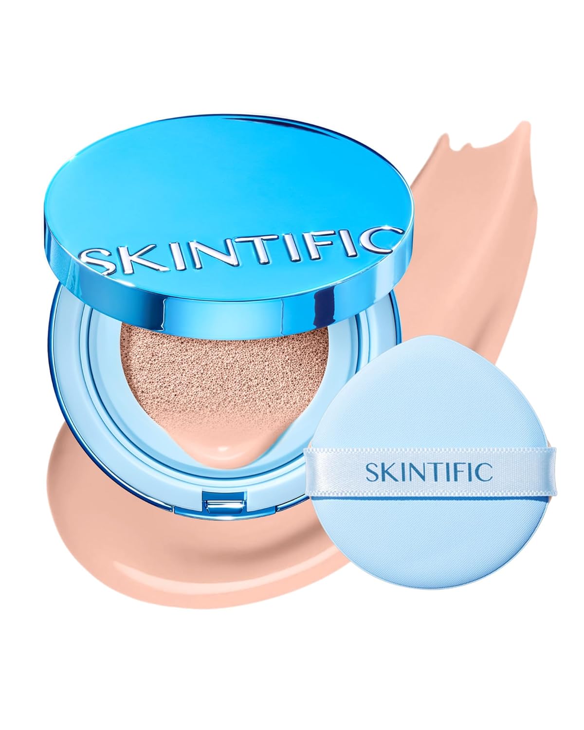 SKINTIFIC Velvet Matte Cushion Foundation Blue #01C Rose Ivory| Full Coverage,12H Oil Control,Ideal for Oily & Combination Skin,Waterproof,Long-Lasting, Lightweight, Hydrating,Transfer-Proof