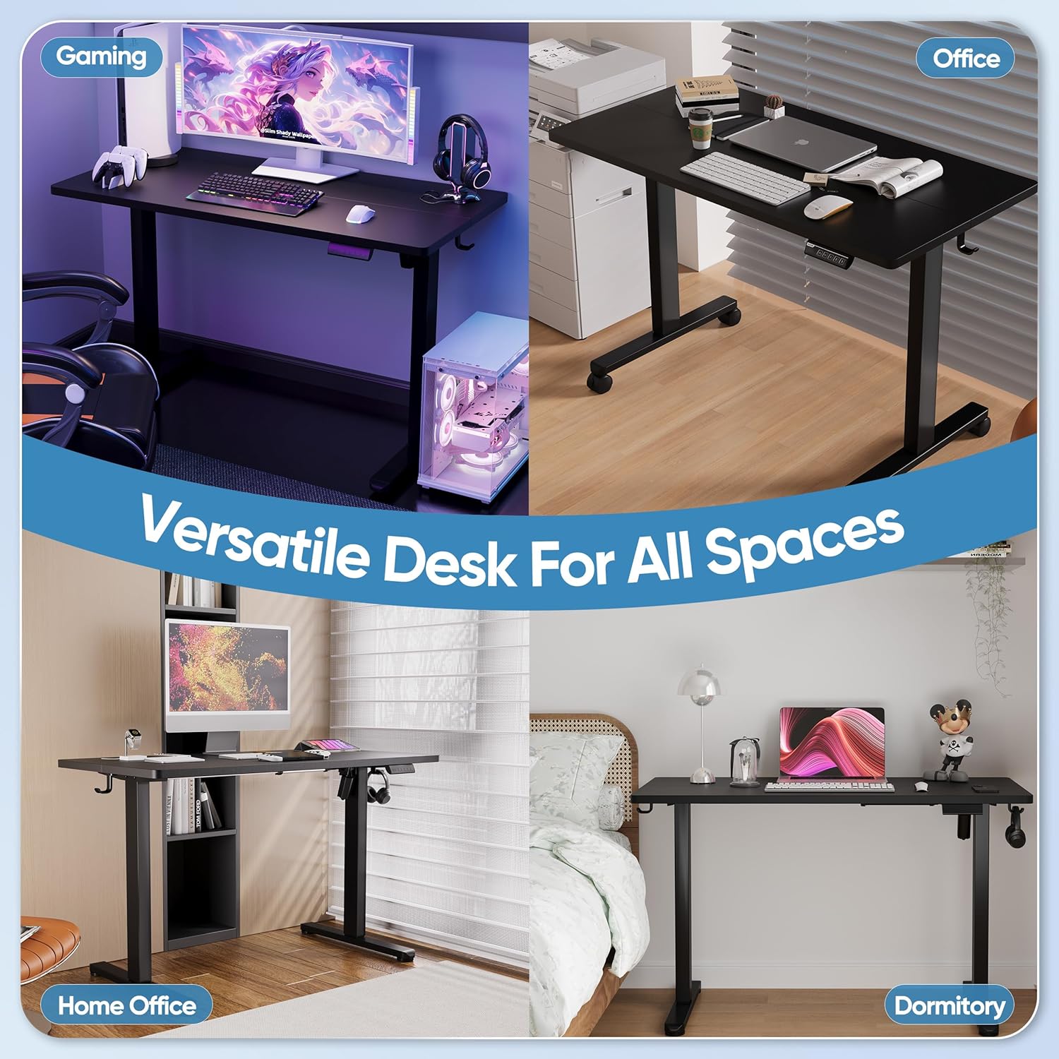 Monomi Electric Height Adjustable Standing Desk, 48x24 Inches, Ergonomic Home Office Sit/Stand Up Desks (Black Steel Frame/Black Top)