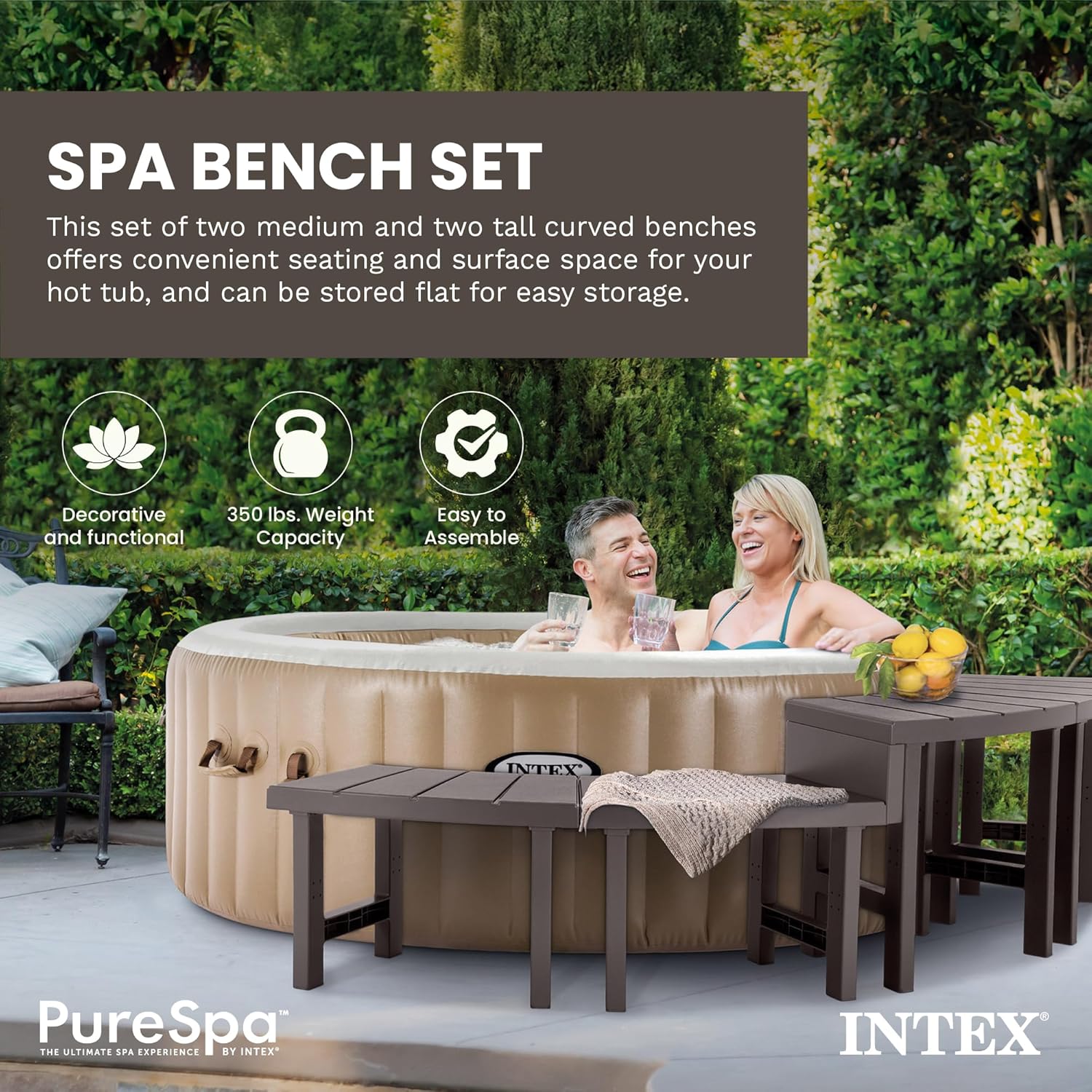 Intex Set of 4 PureSpa Benches, 2 Medium and 2 Tall Bench Accessories Compatible with Inflatable Hot Tub 4 Person Spas (Bench Accessories Only)