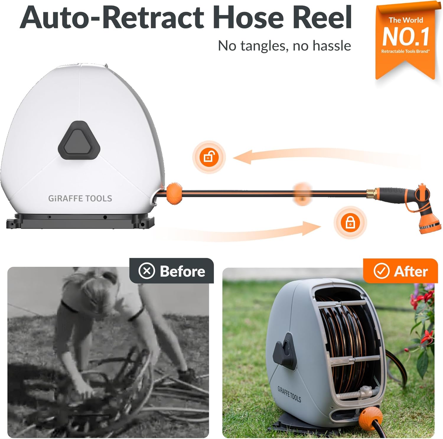 Giraffe Tools Retractable Heavy Duty Hose Reel, 1/2