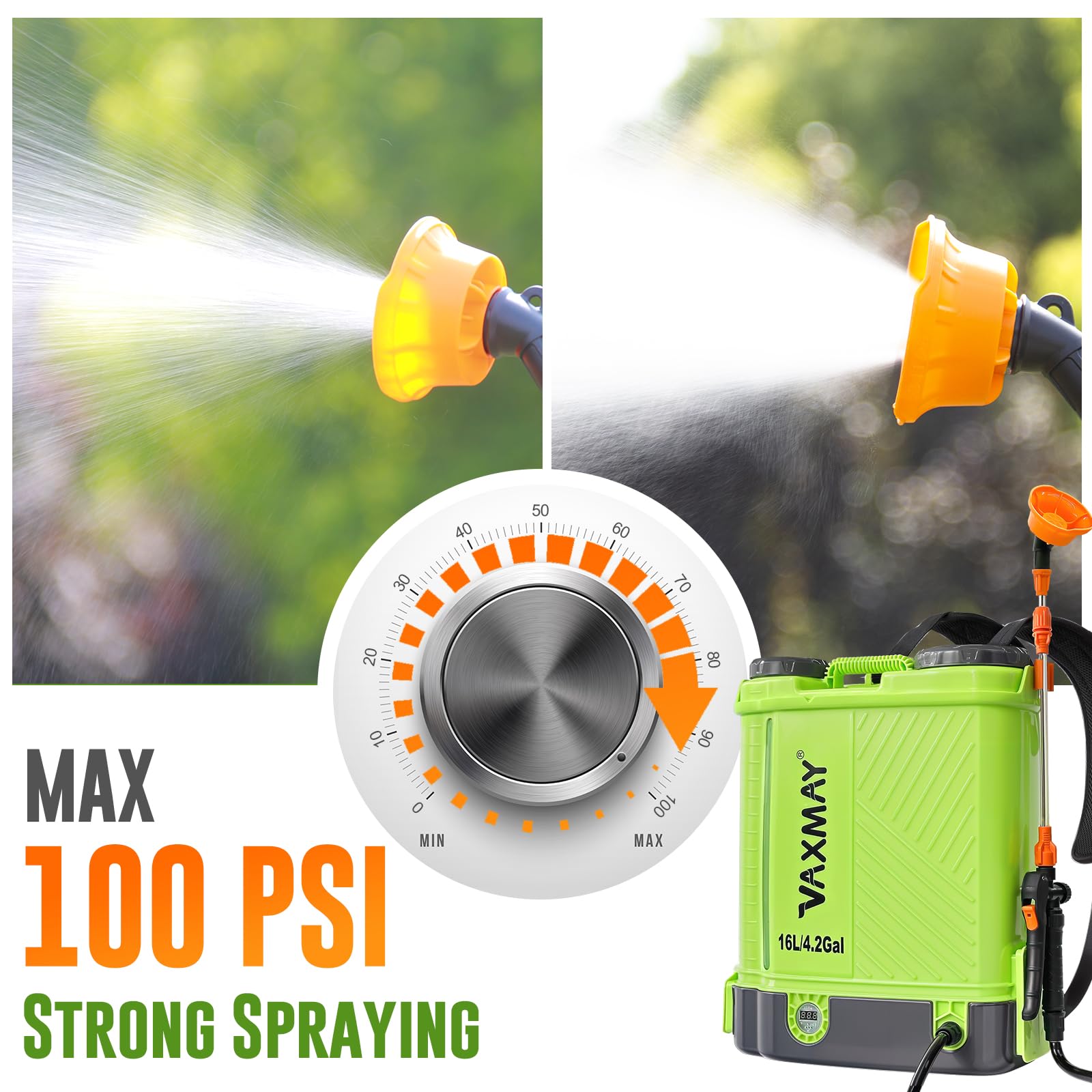 VAXMAY Battery Powered 4 Gallon Backpack Sprayer, 100 PSI