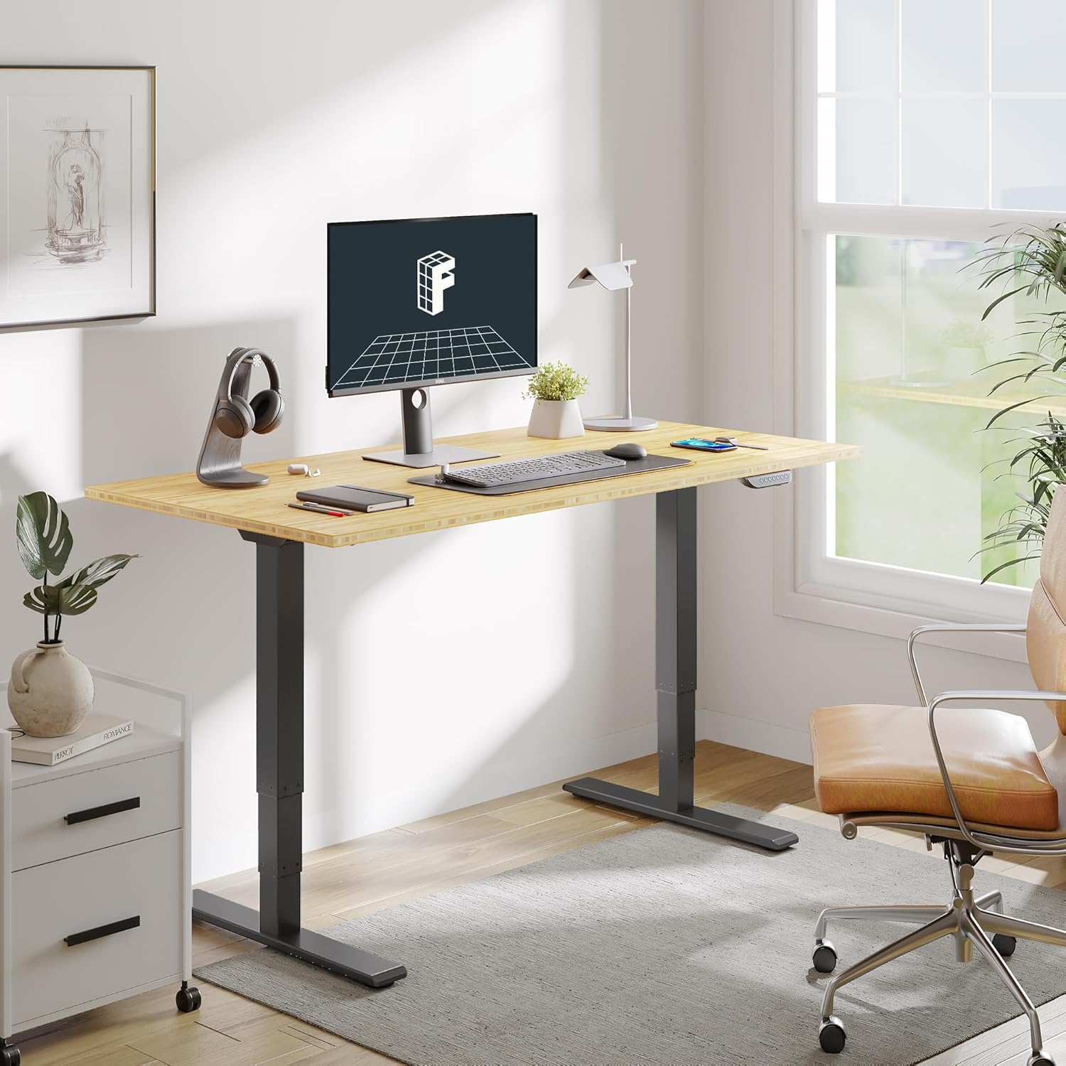 FLEXISPOT E6 MAX Bamboo 60x30 Inch Dual Motor 3-Stage Heavy Duty Standing Desk, 330lbs Weight Capacity, Height Adjustable Desk w/Cable Management & Wheels (Solid Bamboo Desktop + Black Frame)