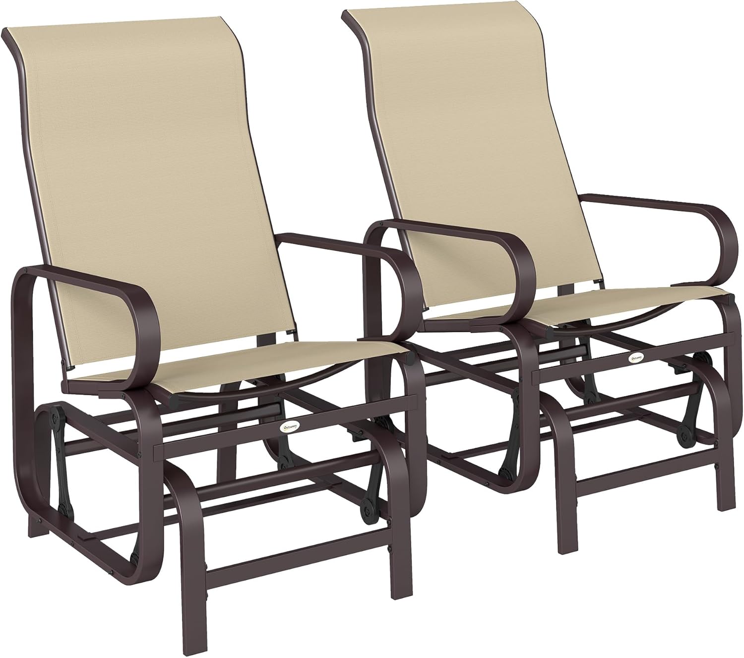 Outsunny Outdoor Glider Chair Set of 2, Gliders for Outside Patio with Smooth Gliding Mechanism and Lightweight Construction for Backyard, Khaki